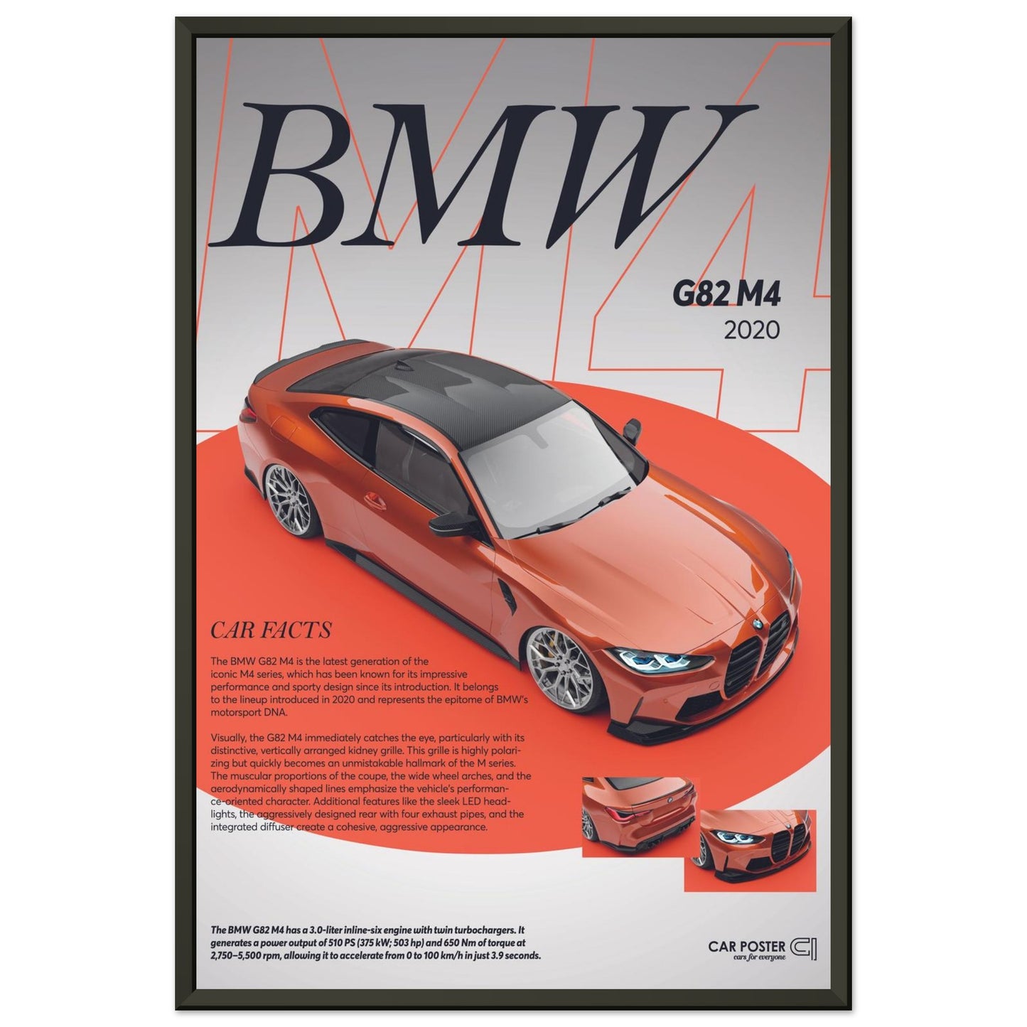 Framed Car Poster - BMW G82 M4 - Orange
