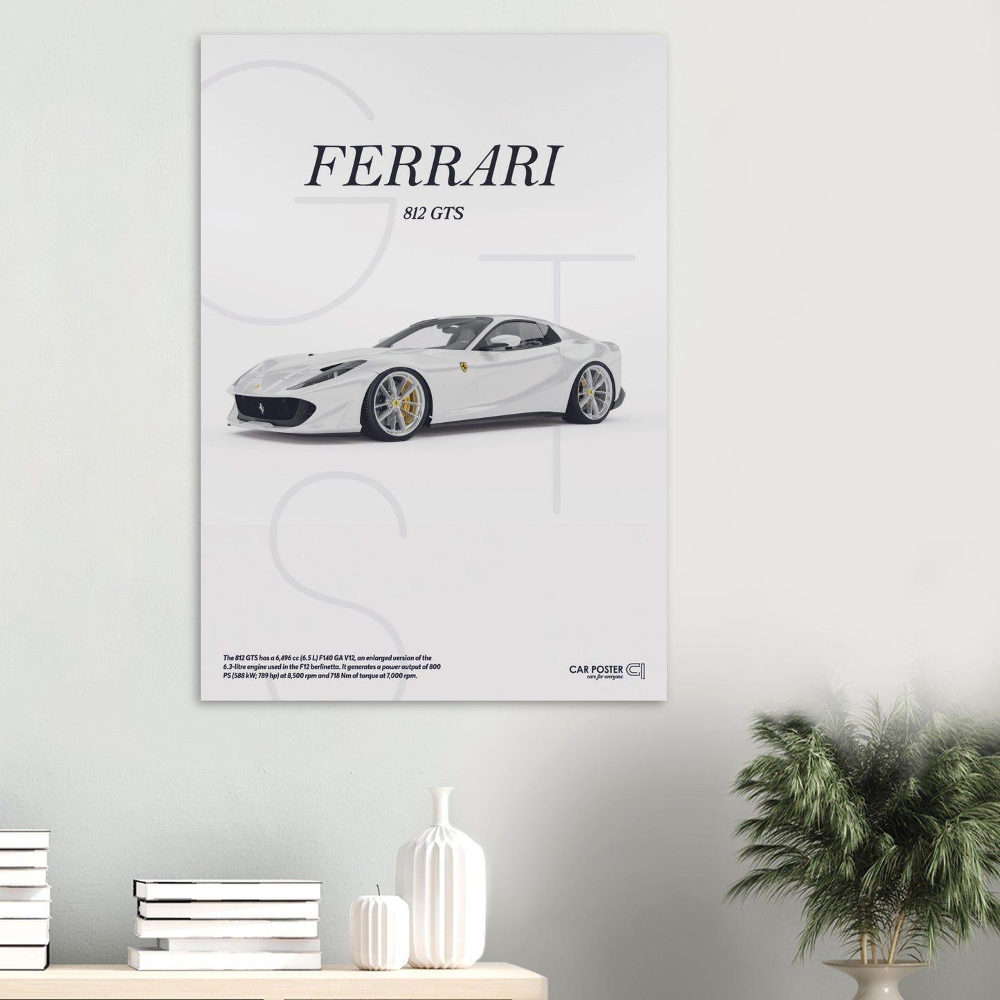Car Poster - Ferrari 812 GTS Letters - White