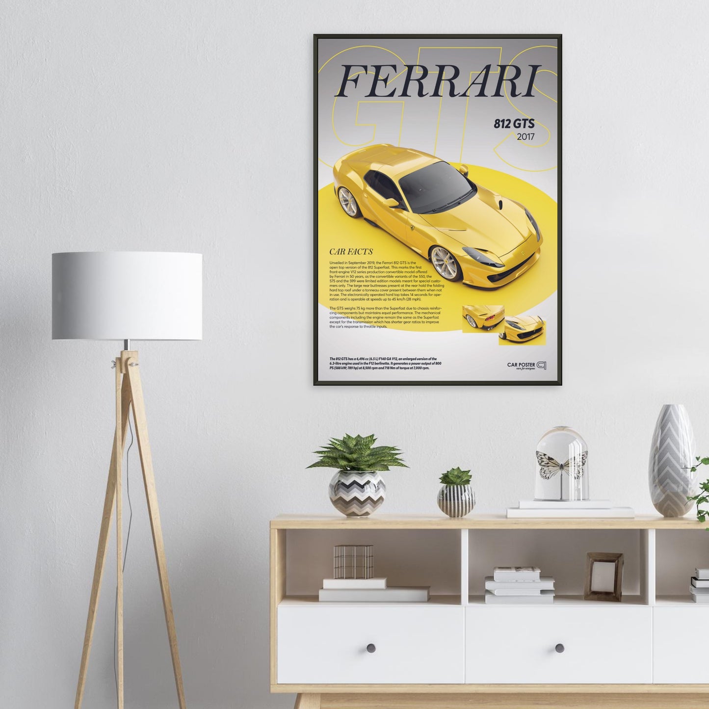 Framed Car Poster - Ferrari 812 GTS - Yellow