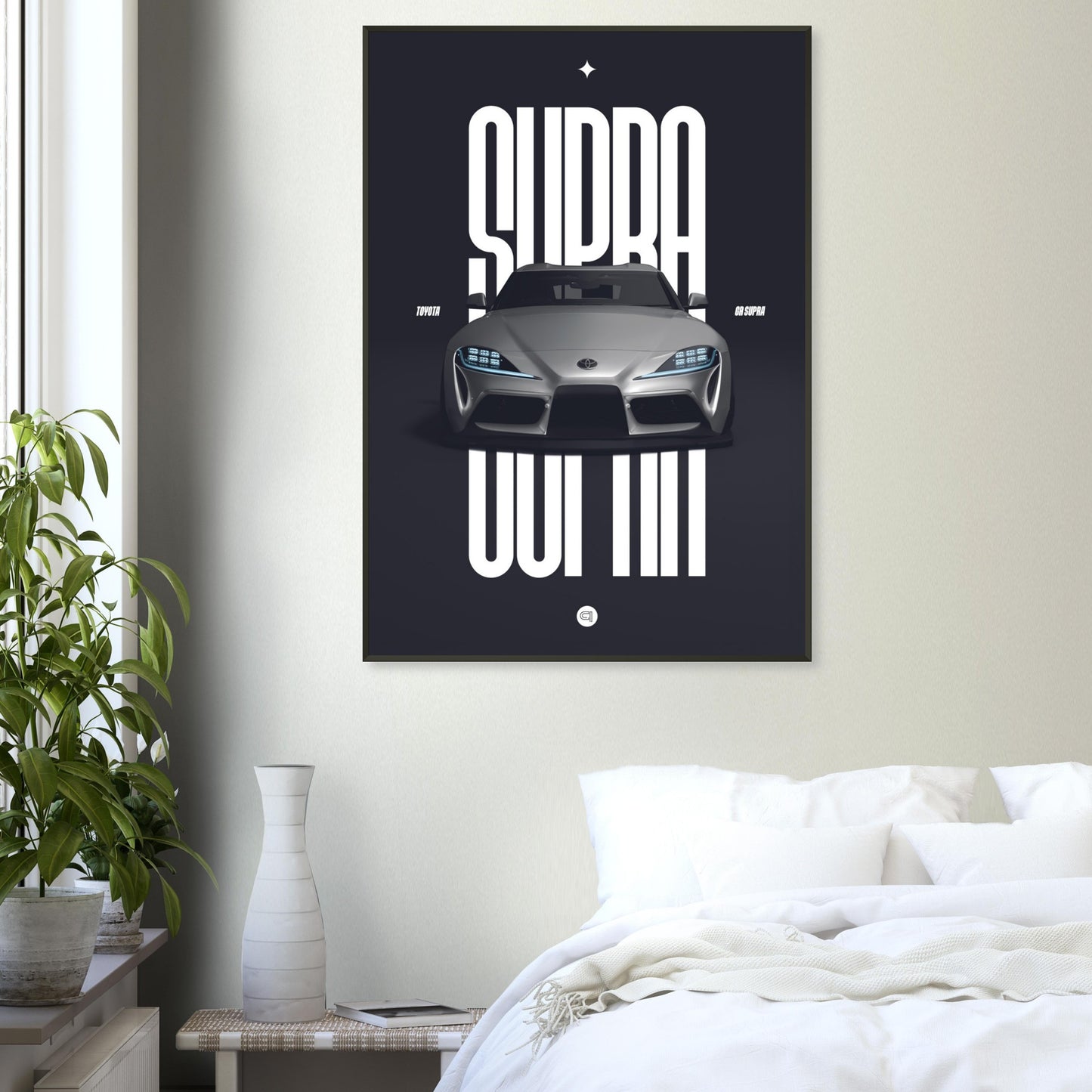 Framed Car Poster - Toyota GR Supra Bumper - White