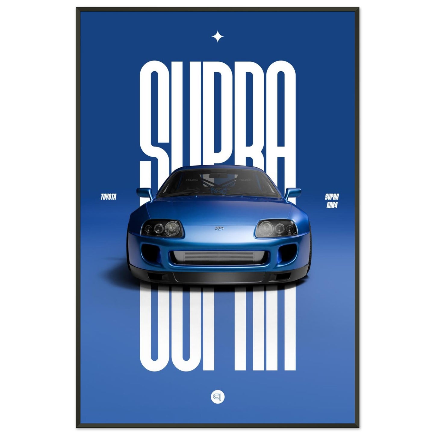 Framed Car Poster - Toyota Supra MK4 - Blue