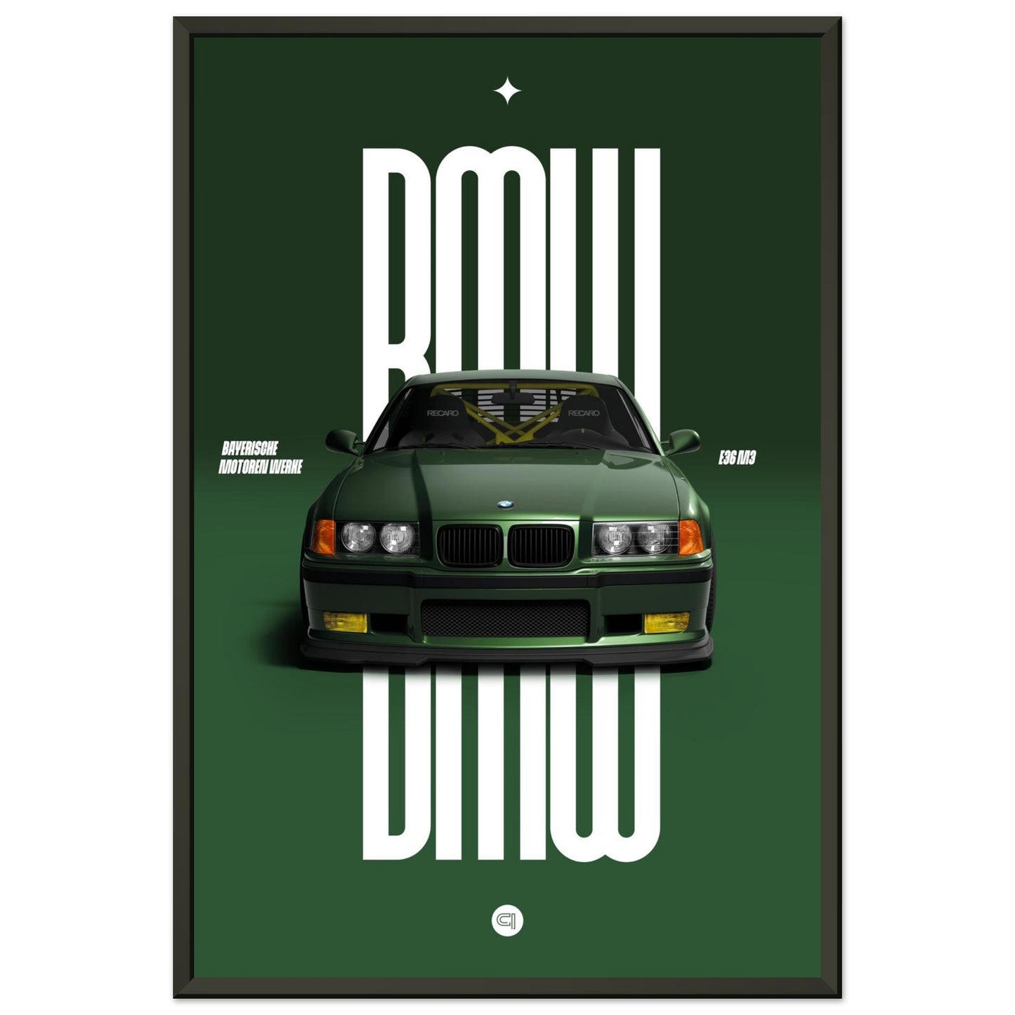 Framed Car Poster - BMW E36 - Green