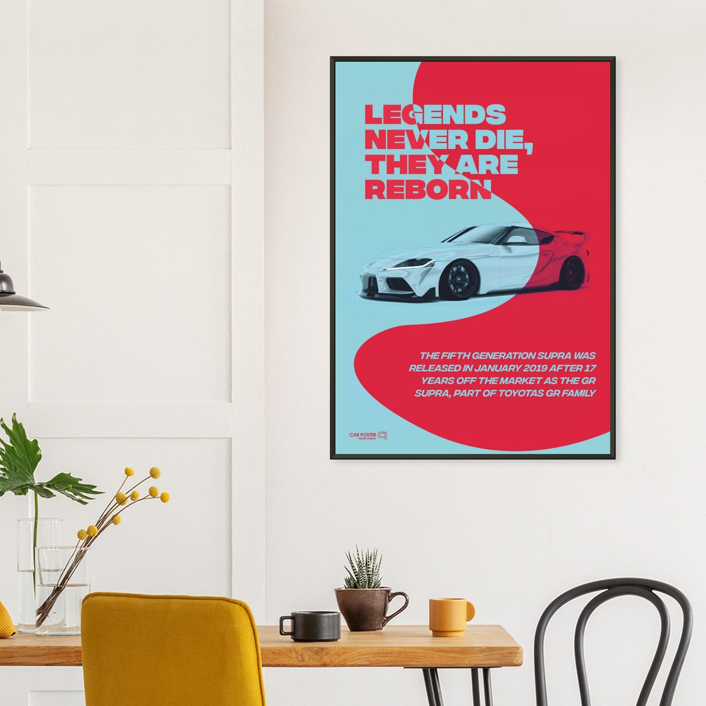 Framed Car Poster - Toyota GR Supra Legend - Red