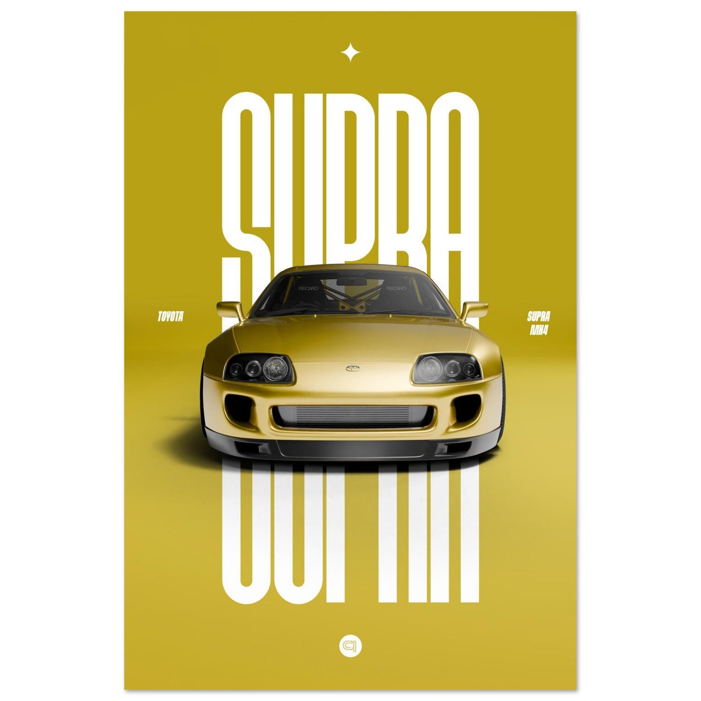 Car Poster - Toyota Supra MK4 - Yellow