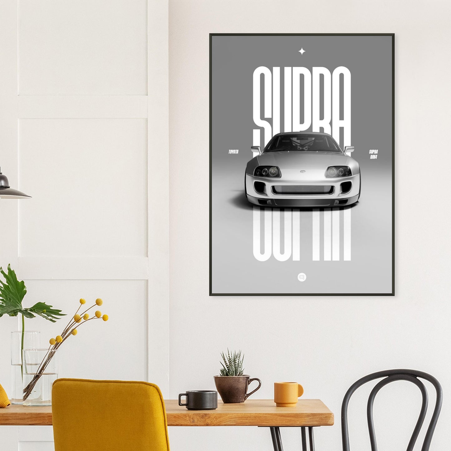 Framed Car Poster - Toyota Supra MK4 - White