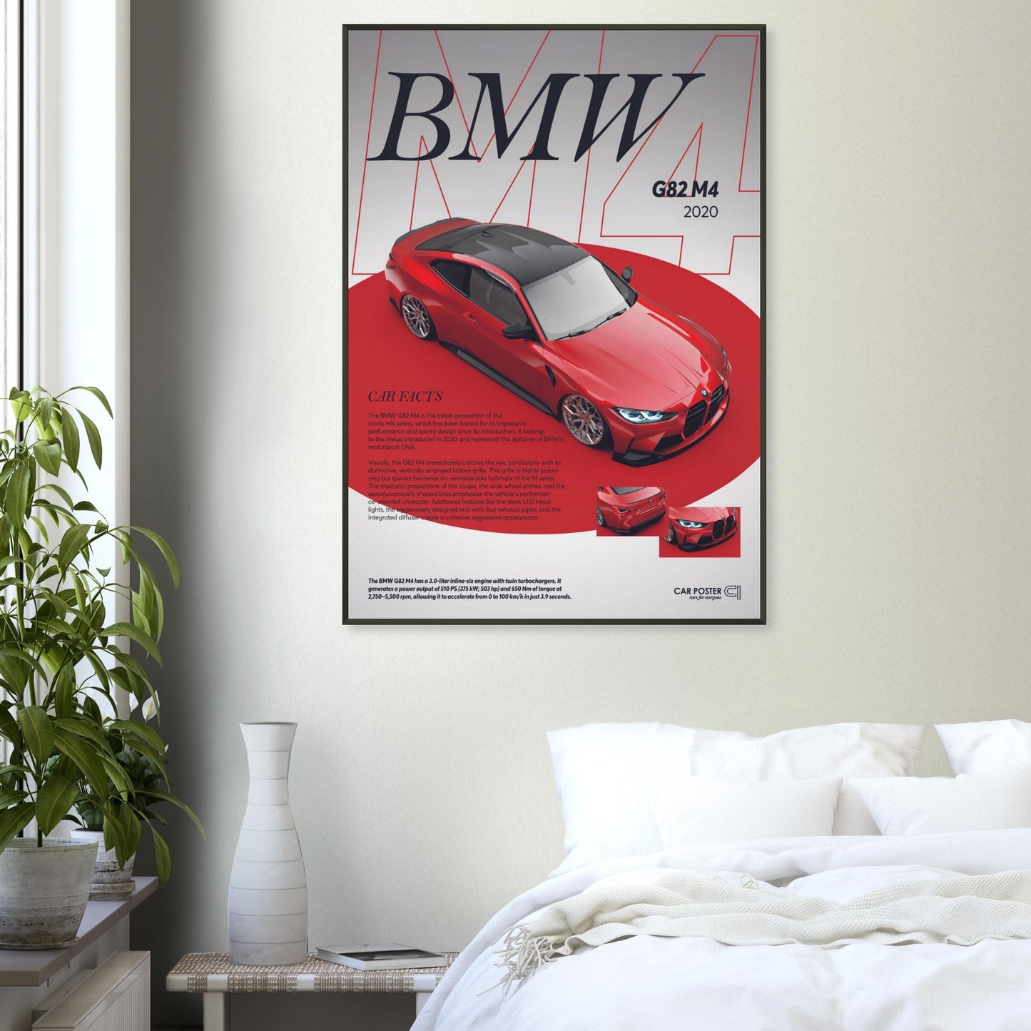 Framed Car Poster - BMW G82 M4 - Red