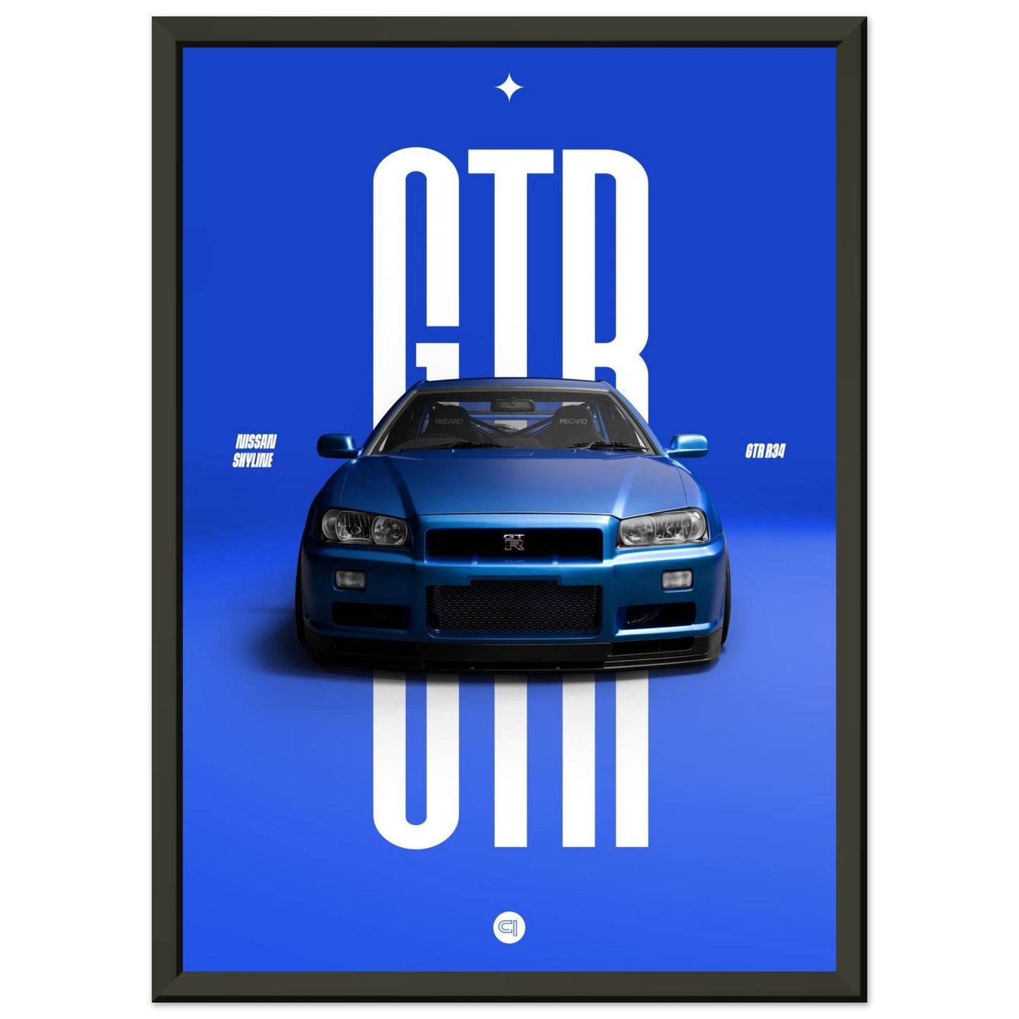 Framed Car Poster - Nissan Skyline GTR R34 - Blue