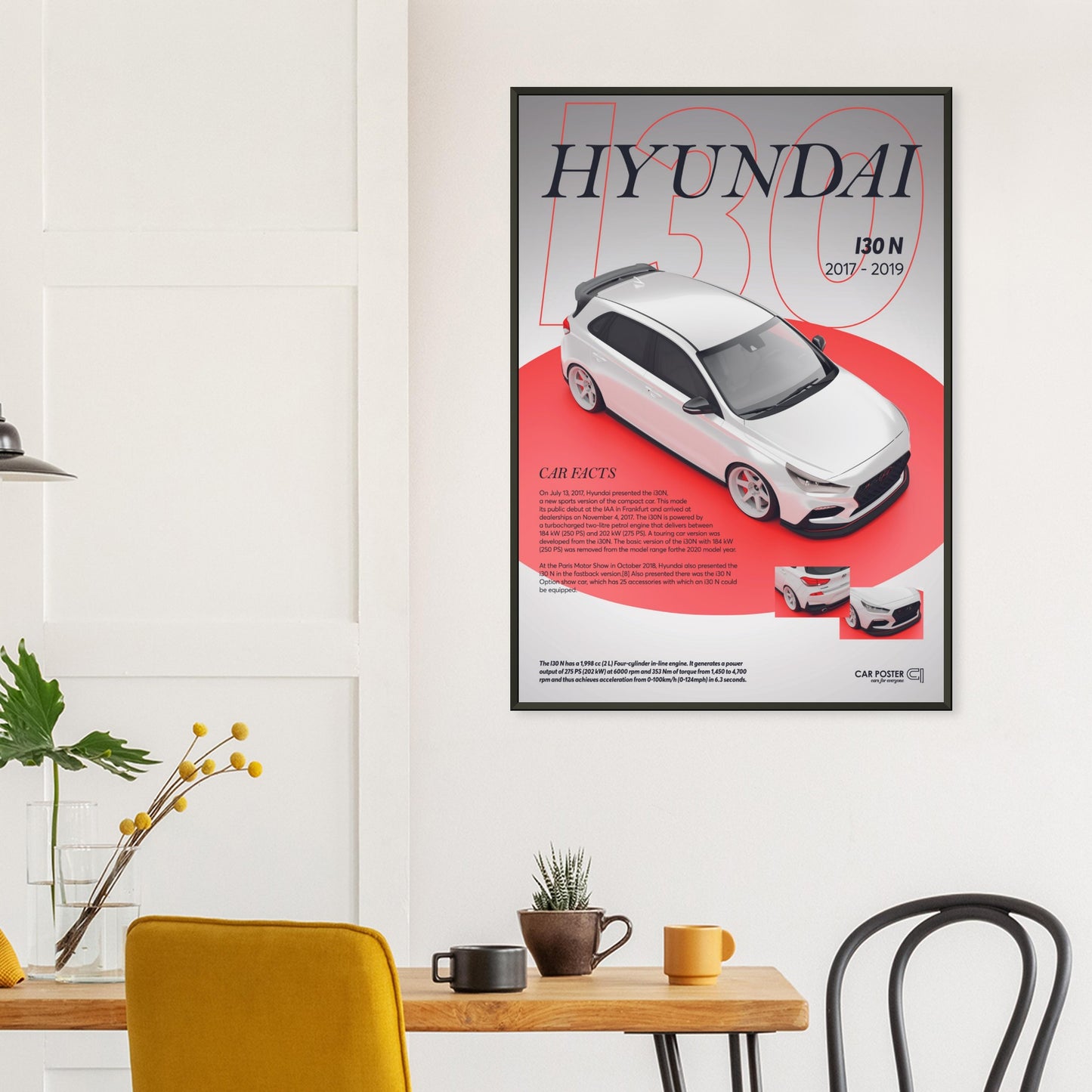 Framed Car Poster - Hyundai I30N - White