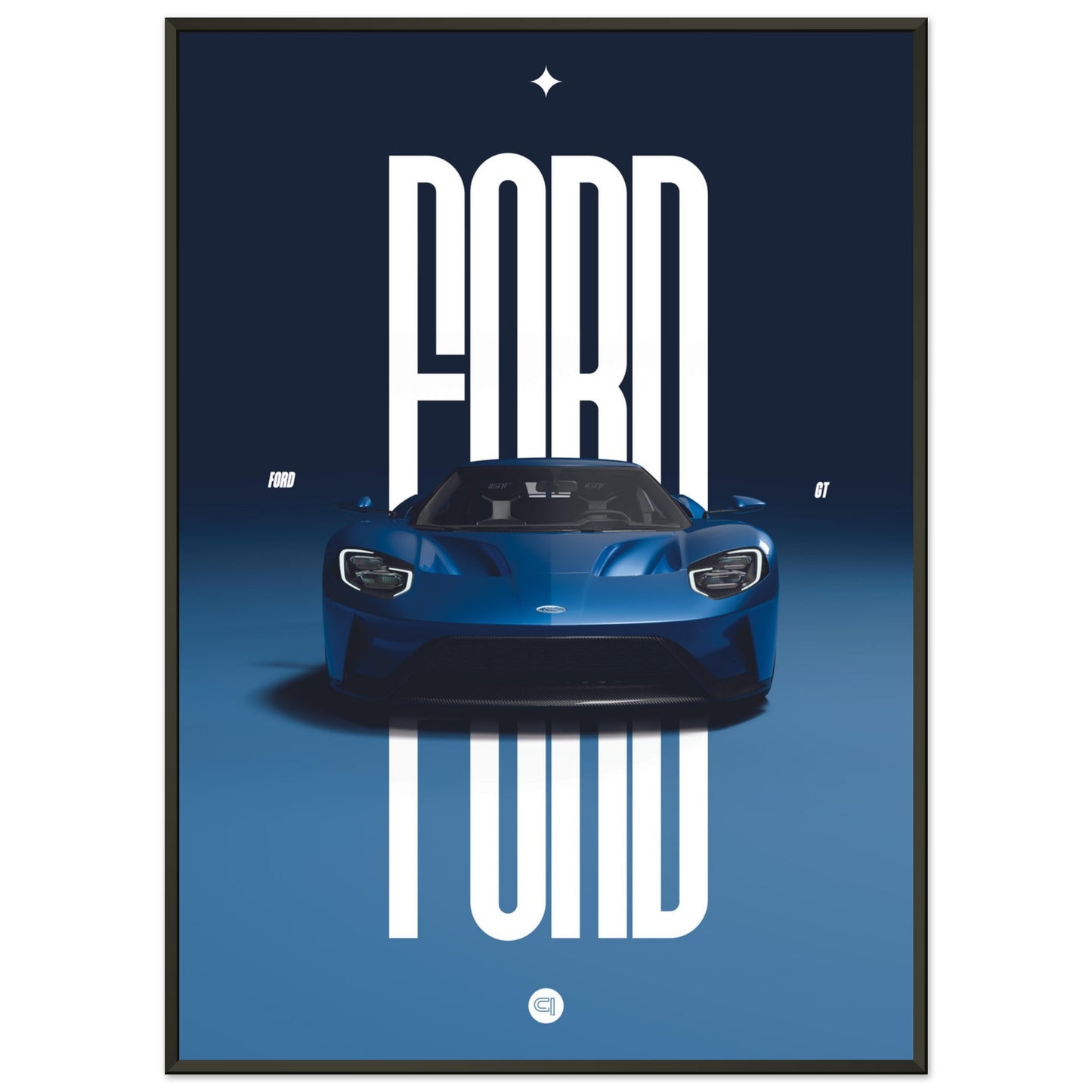 Framed Car Poster - Ford GT - Blue