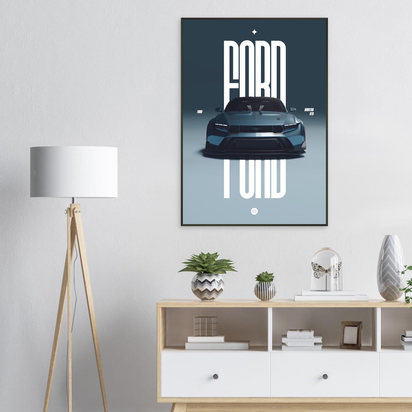 Framed Car Poster - Ford Mustang GTD - Blue