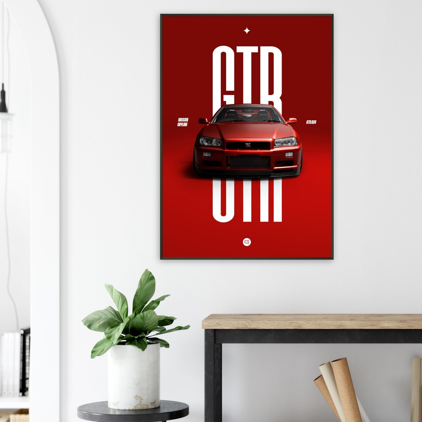 Framed Car Poster - Nissan Skyline GTR R34 - Red
