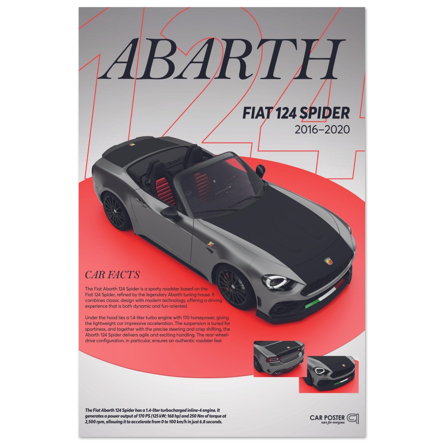 Car Poster - Fiat Abarth 124 Spider - grey