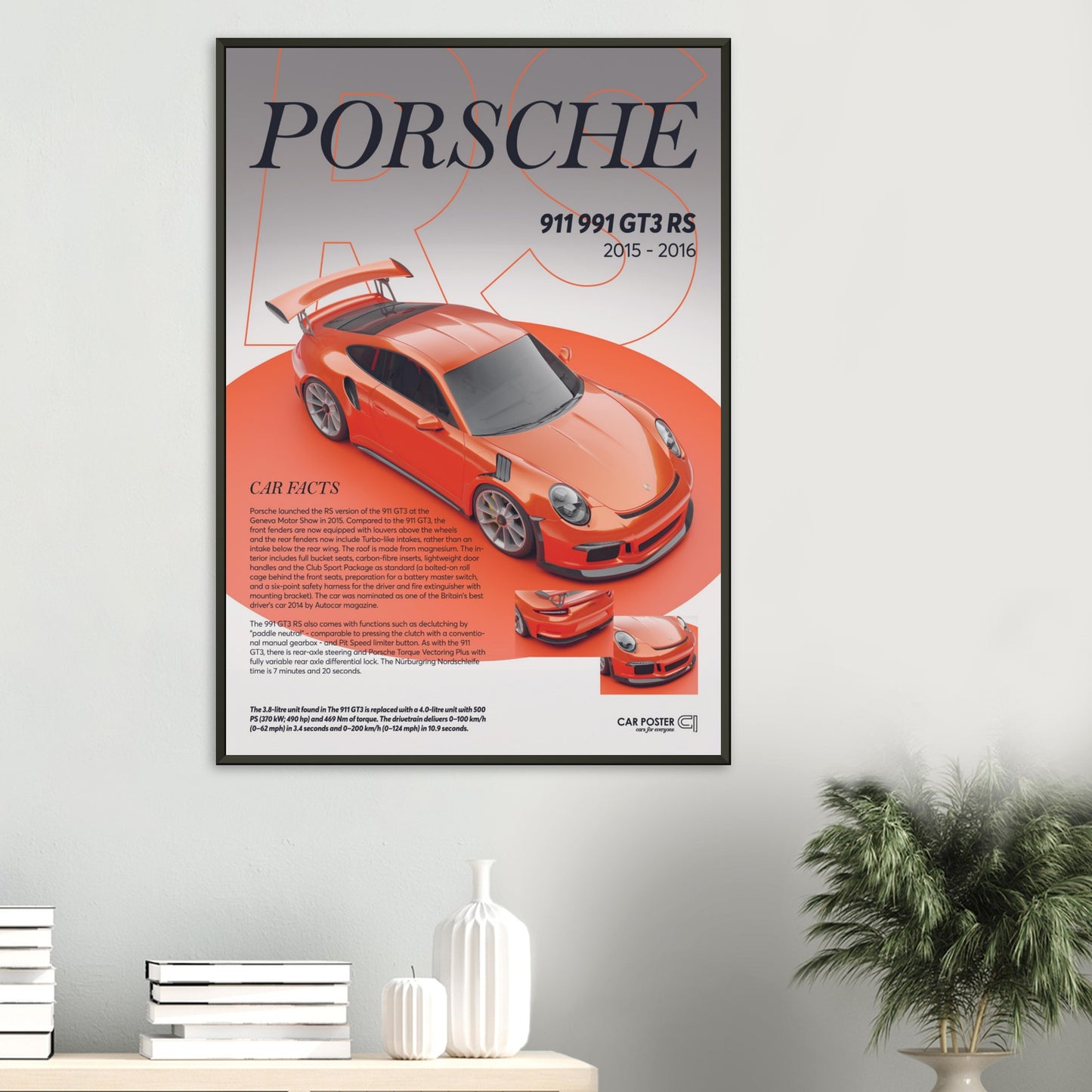 Framed Car Poster - Porsche 911 991 GT3 RS - Lava Orange