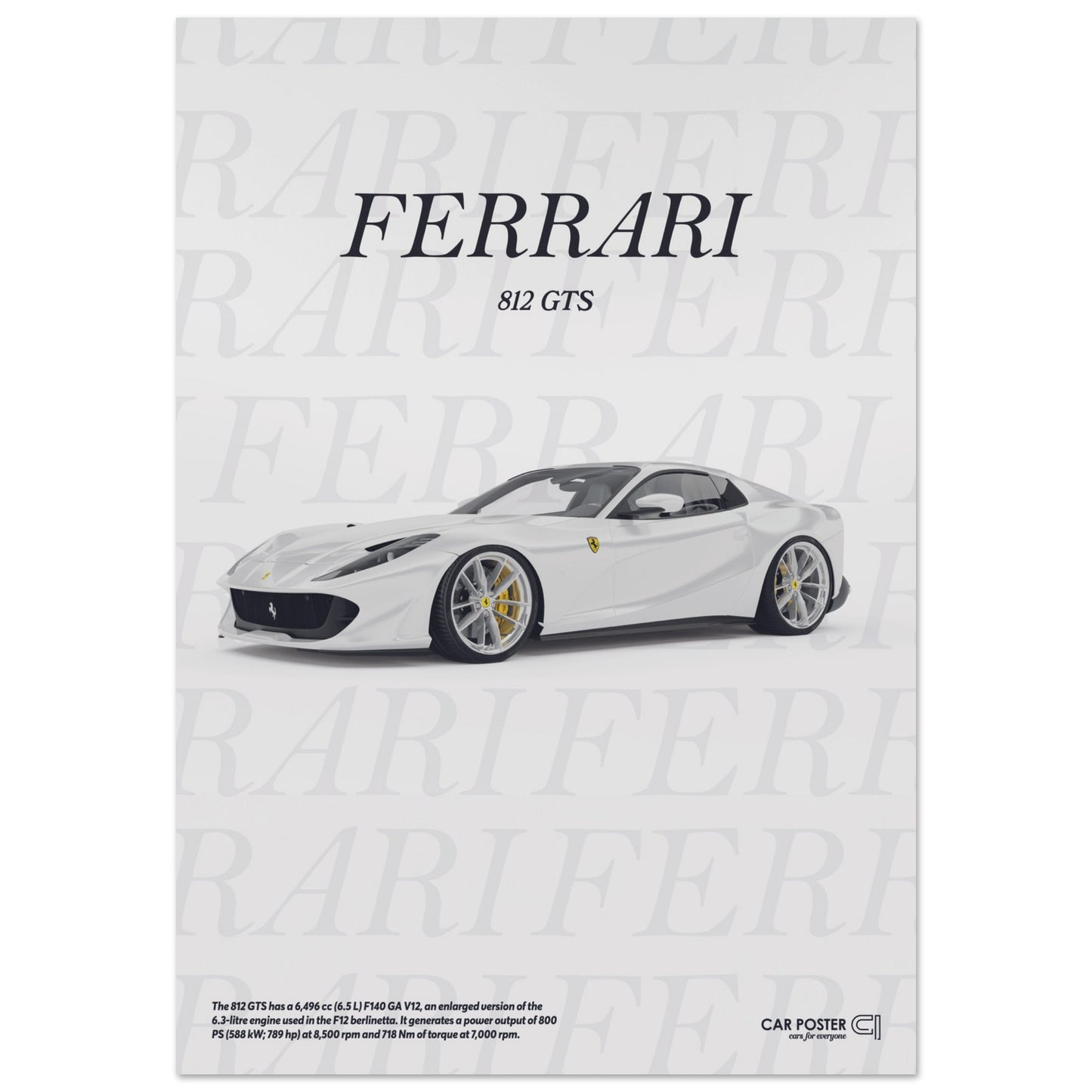 Car Poster - Ferrari 812 GTS Typography - White
