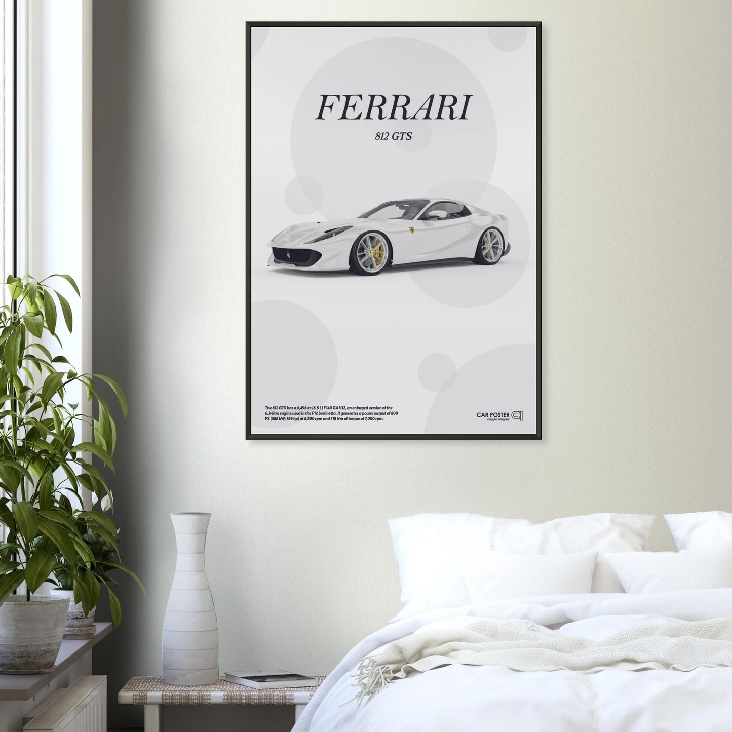 Framed Car Poster - Ferrari 812 GTS Bubblegum - White