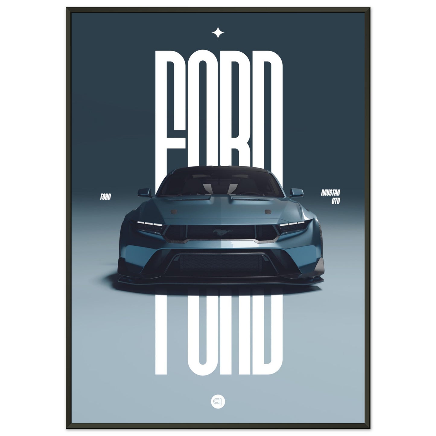 Framed Car Poster - Ford Mustang GTD - Blue