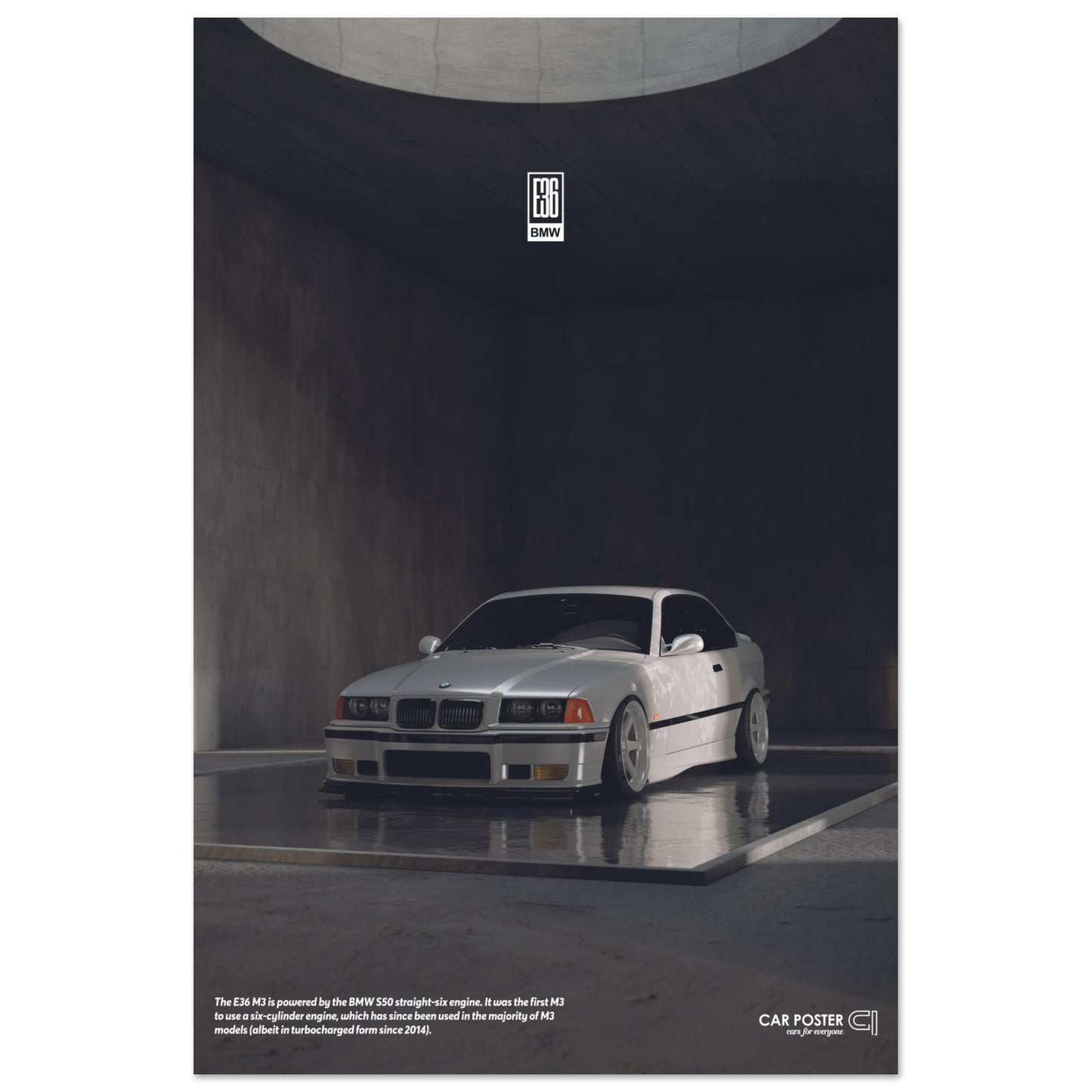 Car Poster - BMW E36 M3 - White
