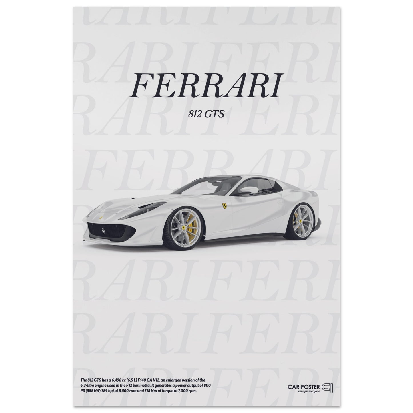 Car Poster - Ferrari 812 GTS Typography - White