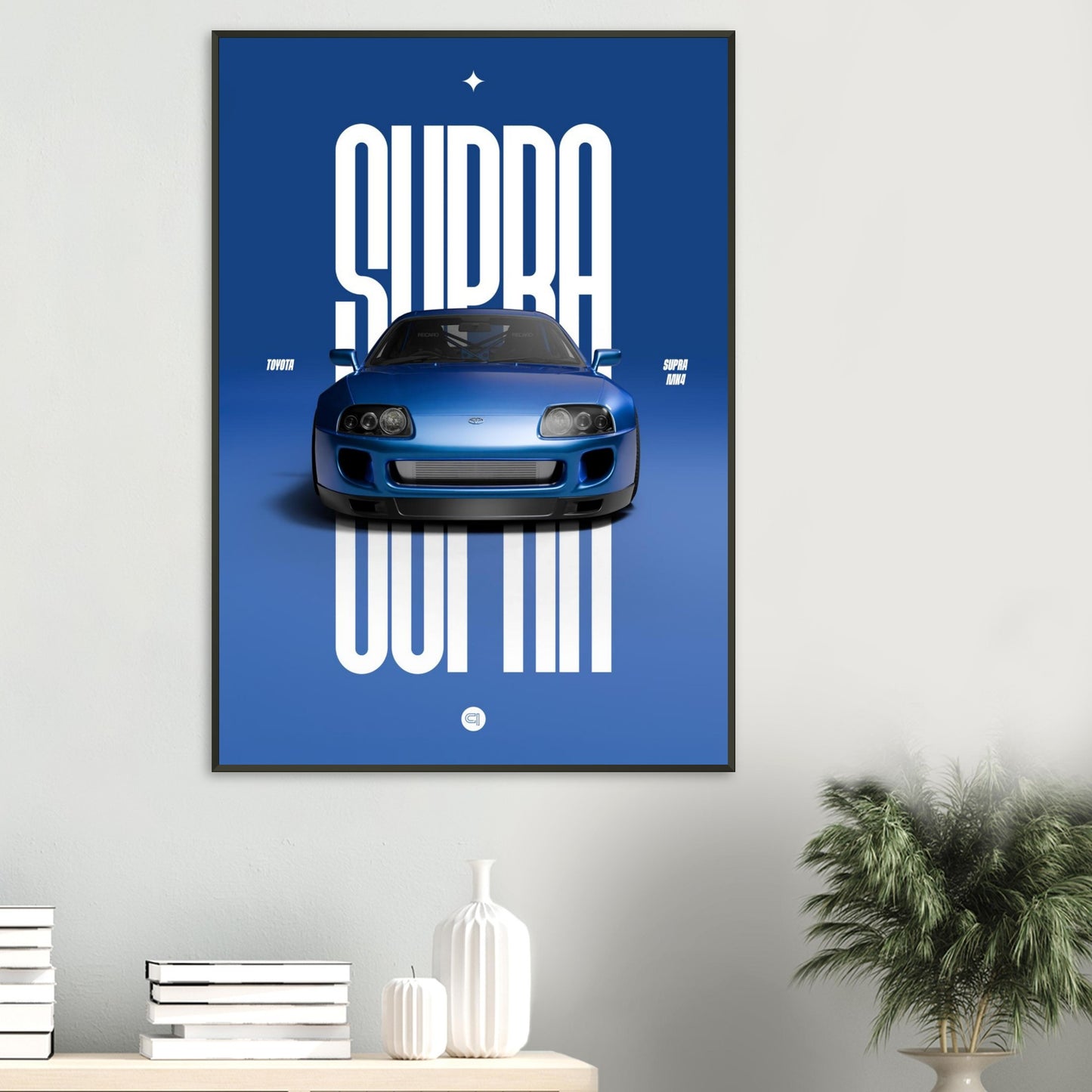 Framed Car Poster - Toyota Supra MK4 - Blue