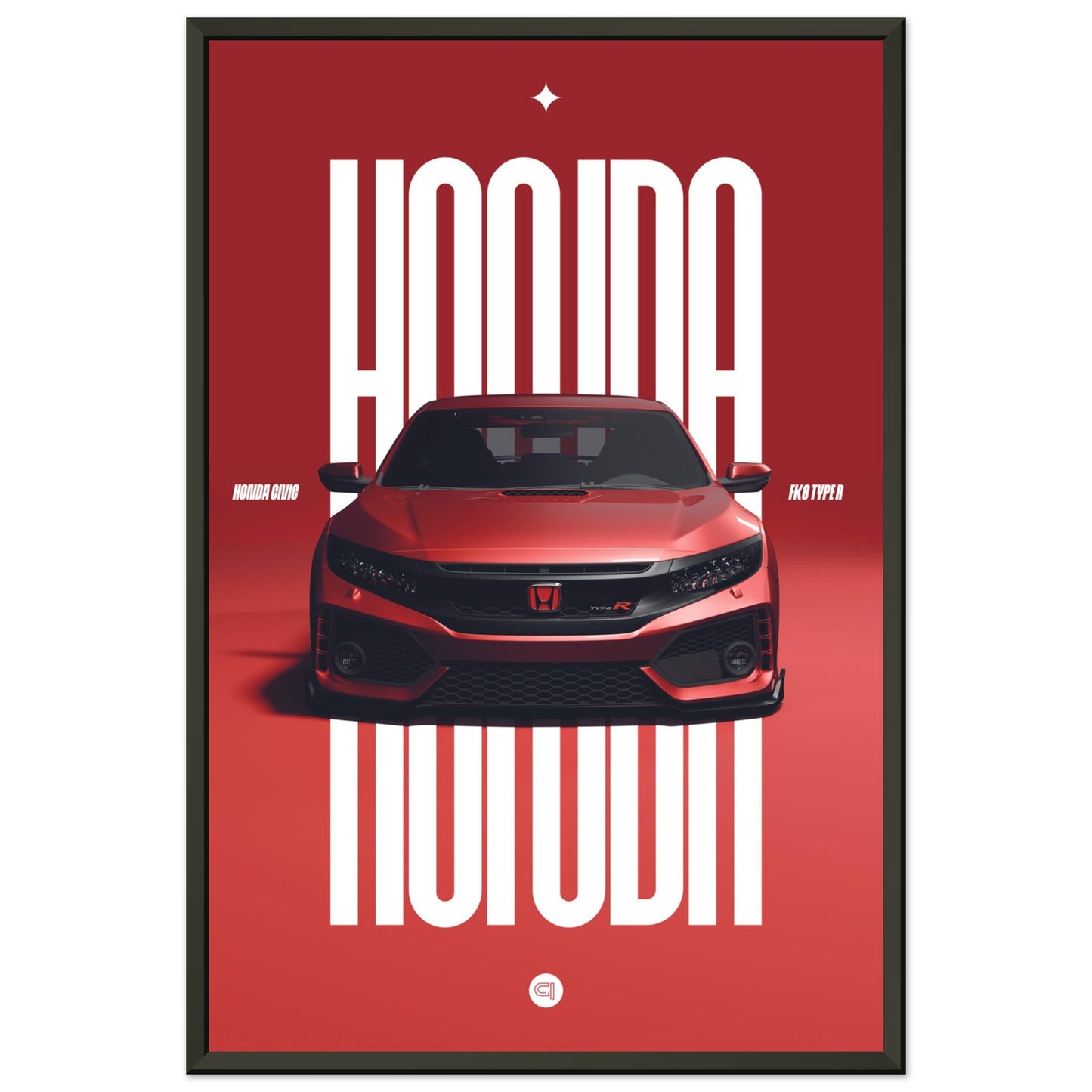 Framed Car Poster - Honda Civic FK8 Type R - Red