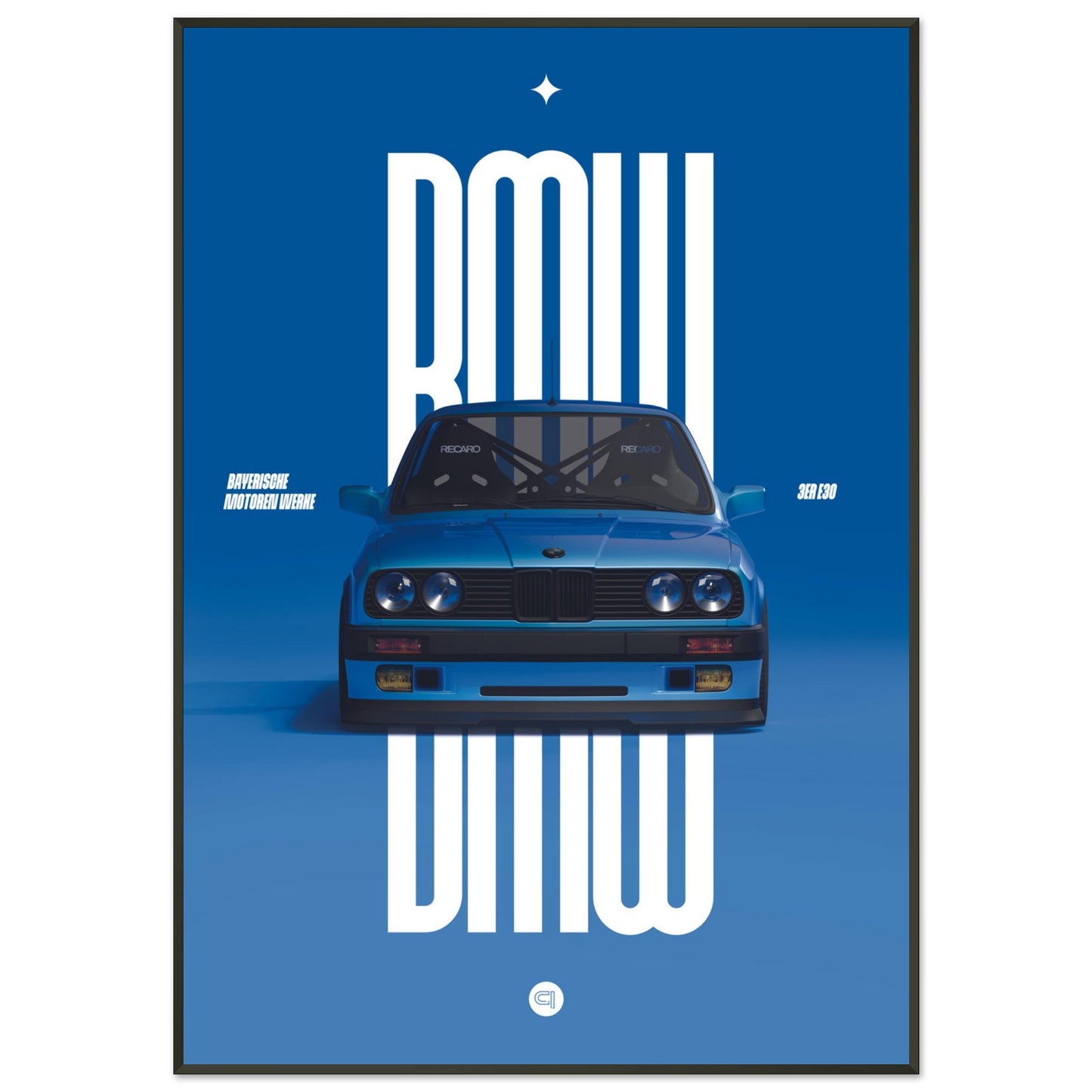 ´Framed Car Poster - BMW E30 - Blue