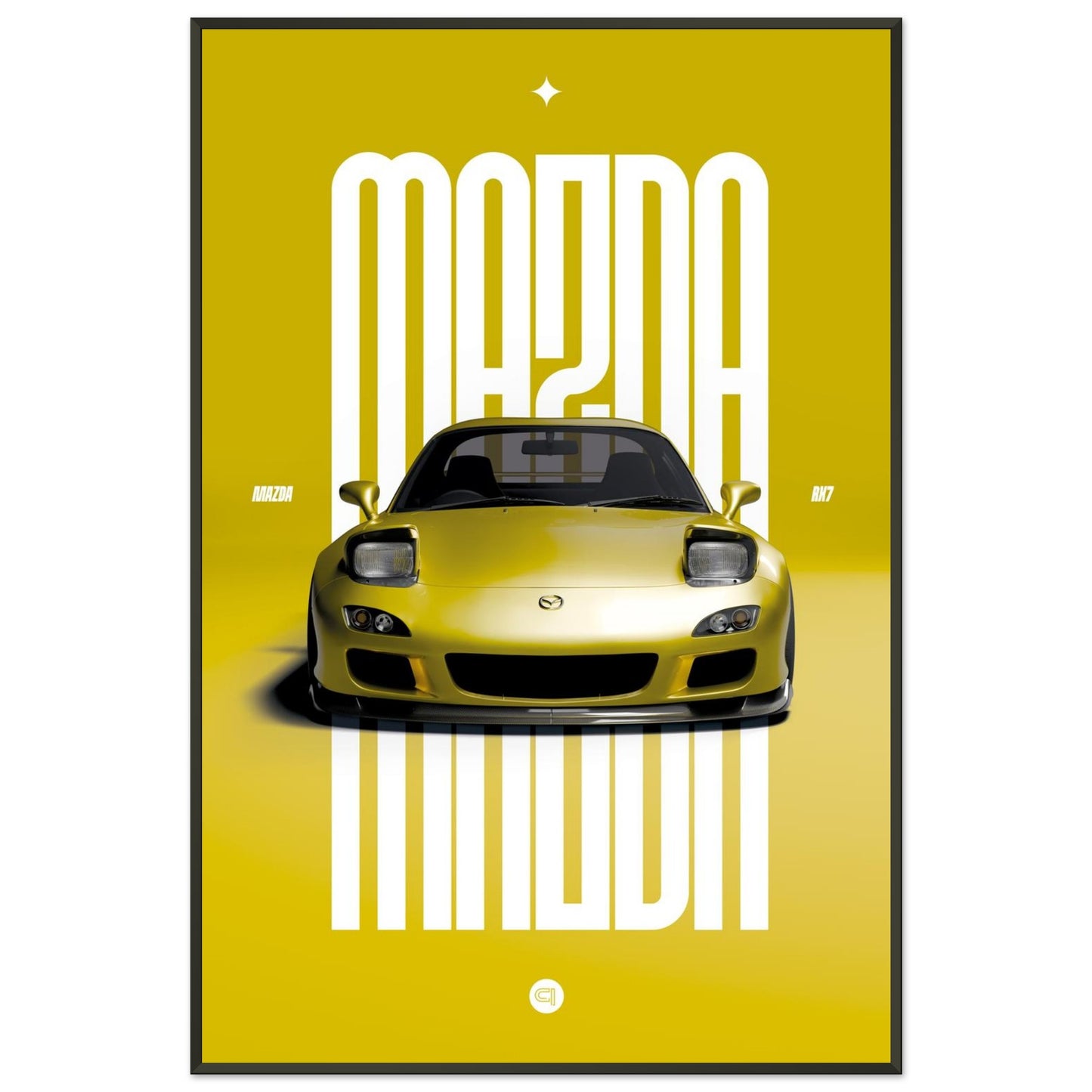 Framed Car Poster - Mazda RX7 - Yellow Pop up