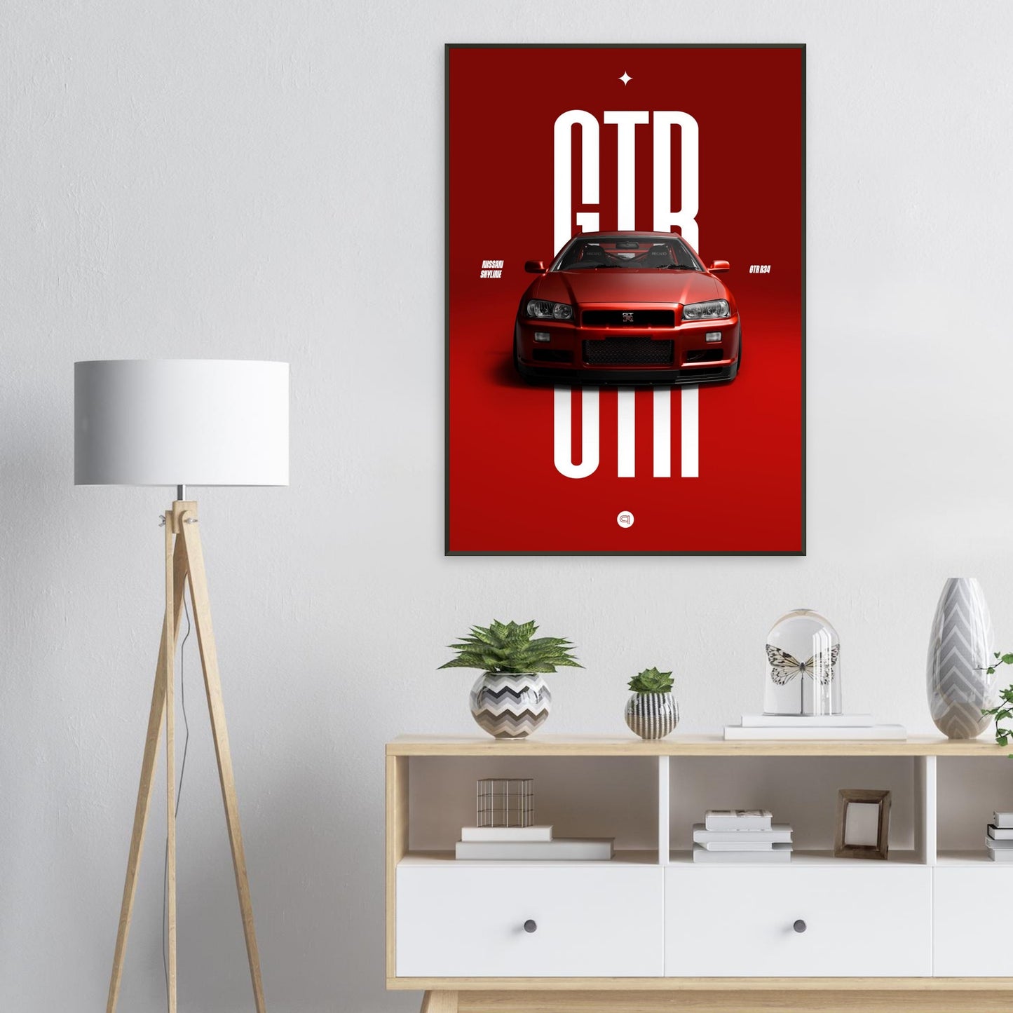 Framed Car Poster - Nissan Skyline GTR R34 - Red