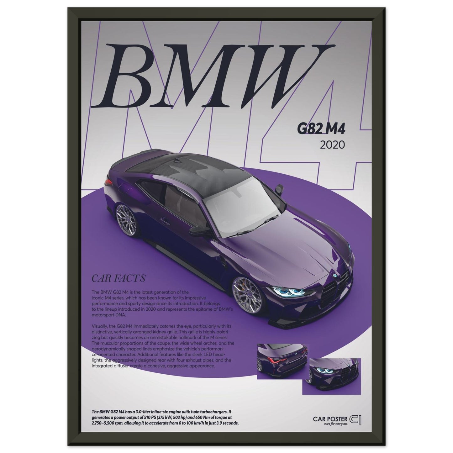 Framed Car Poster - BMW G82 M4 - Purple