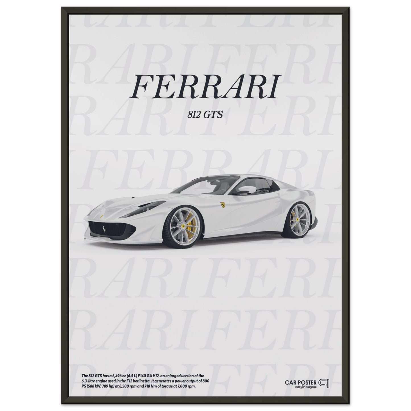 Framed Car Poster - Ferrari 812 GTS Typography - White