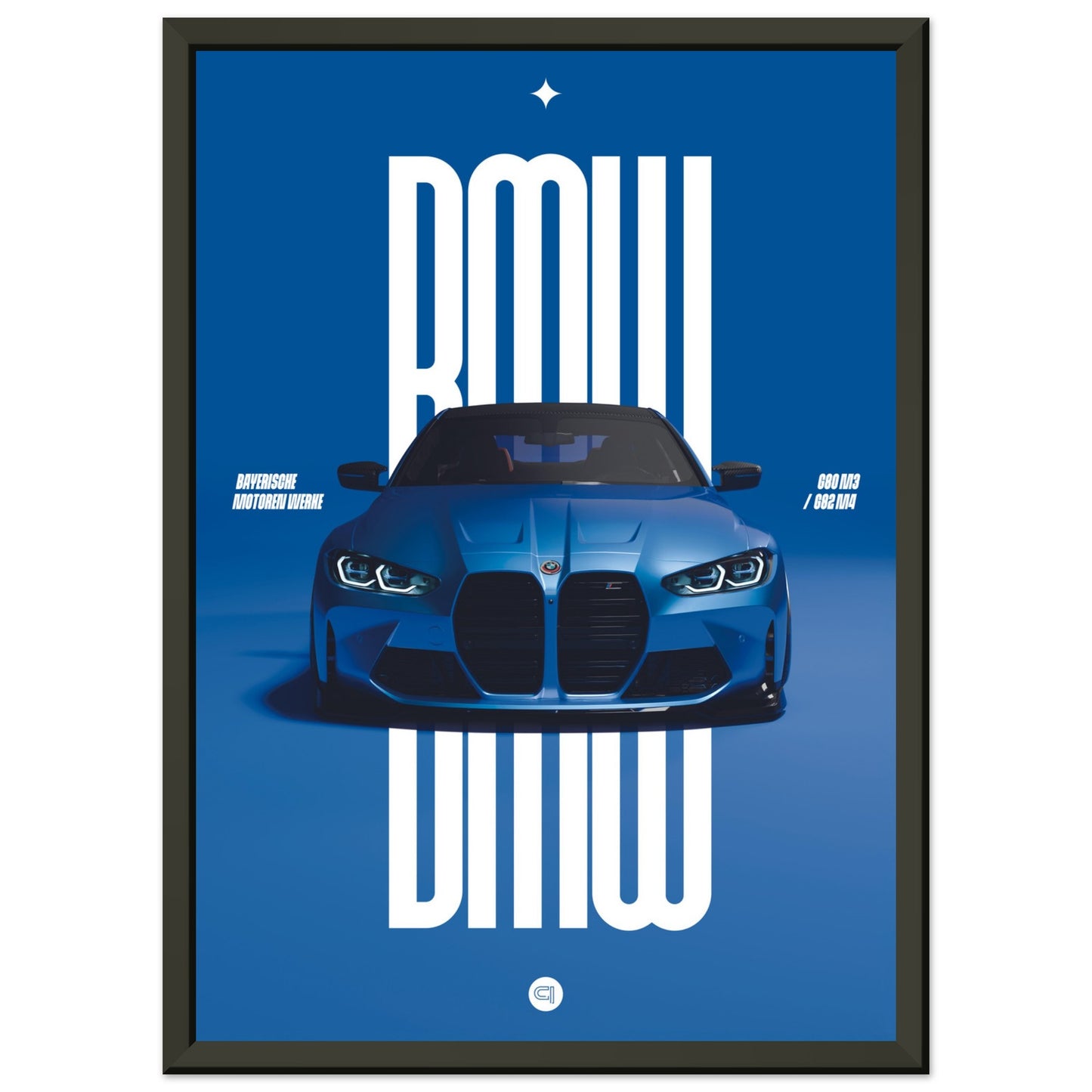 Framed Car Poster - BMW G80 M3 / G82 M4 Bumper - Blue