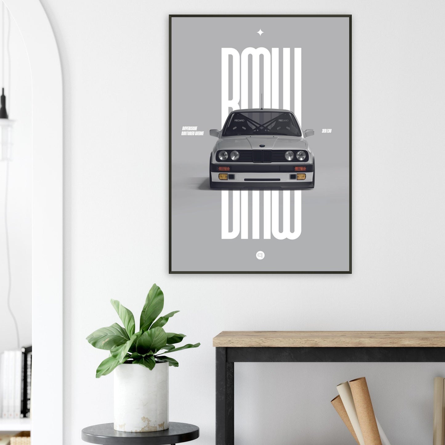 Framed Car Poster - BMW E30 - White