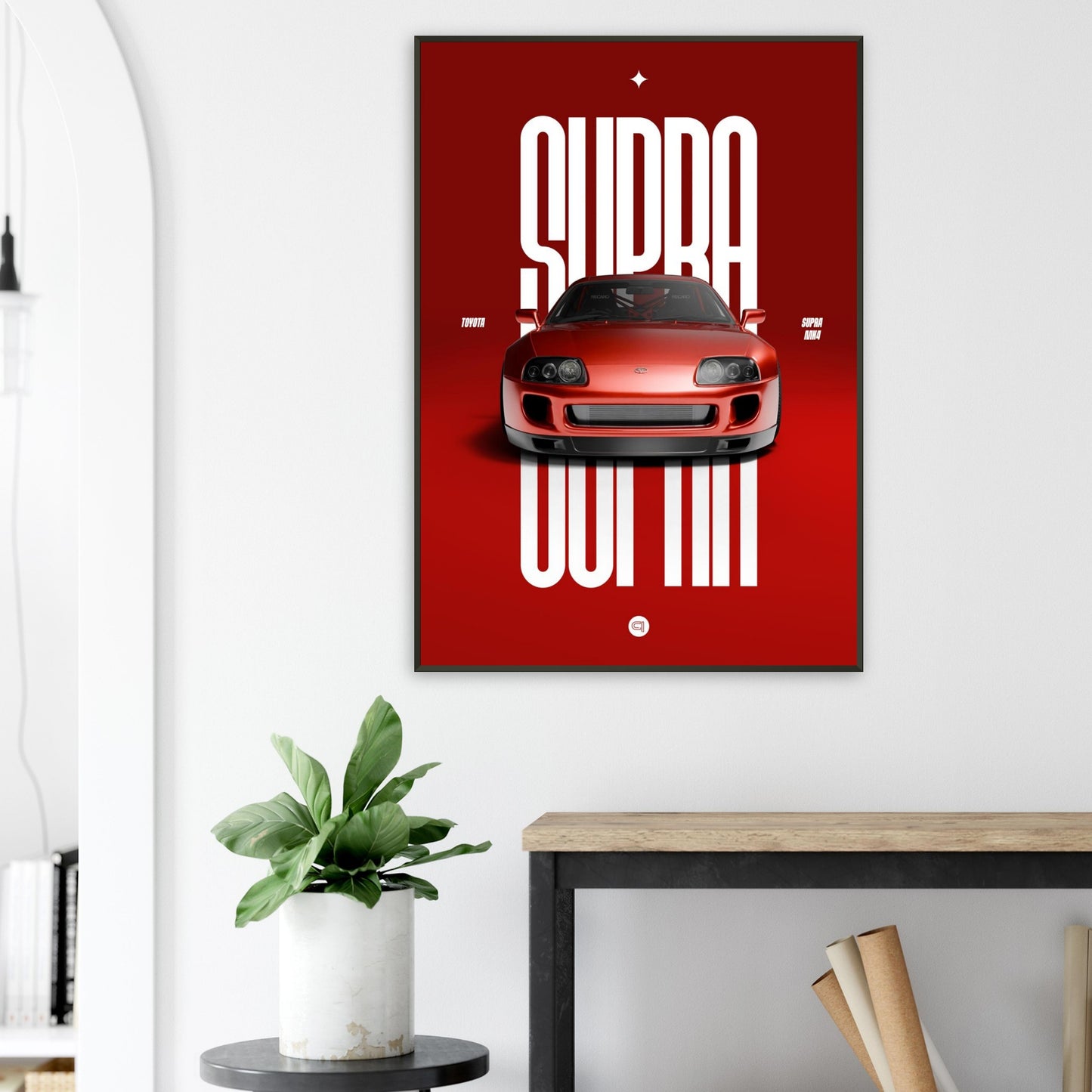 Framed Car Poster - Toyota Supra MK4 - Red