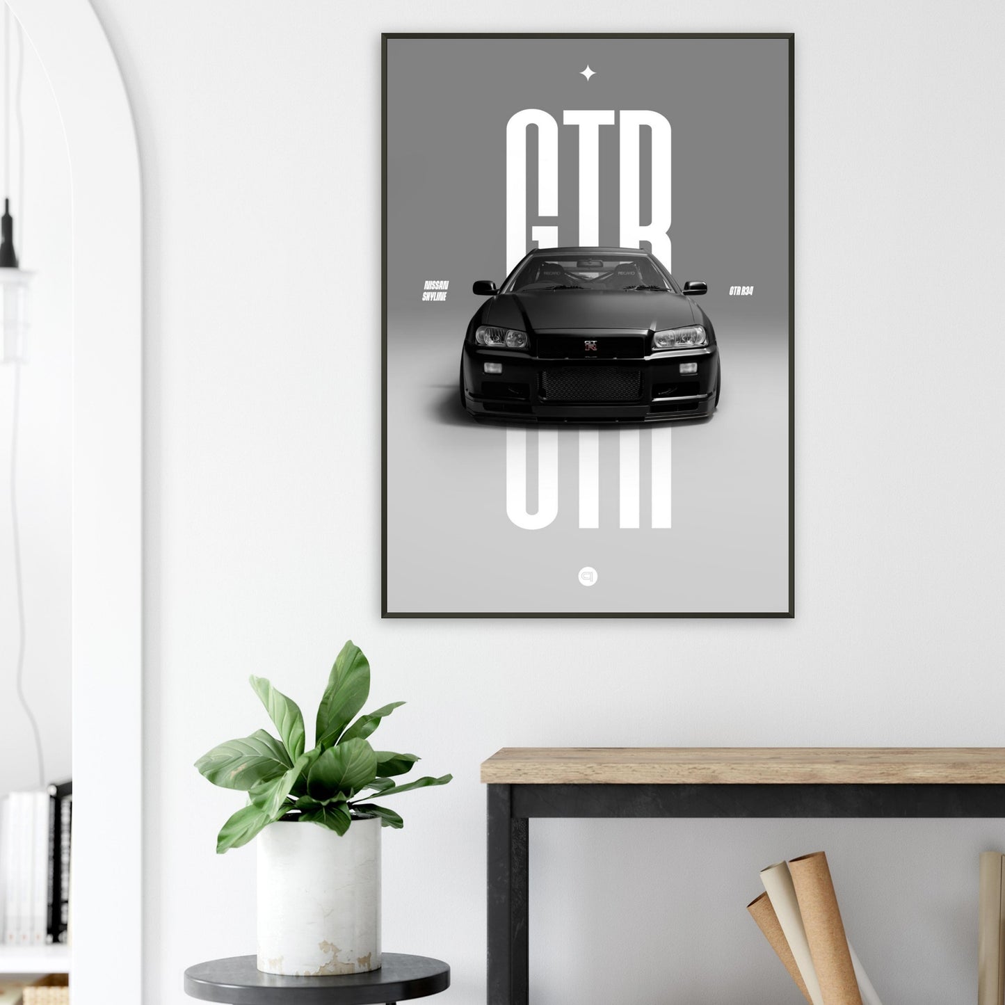 Framed Car Poster - Nissan Skyline GTR R34 - Black