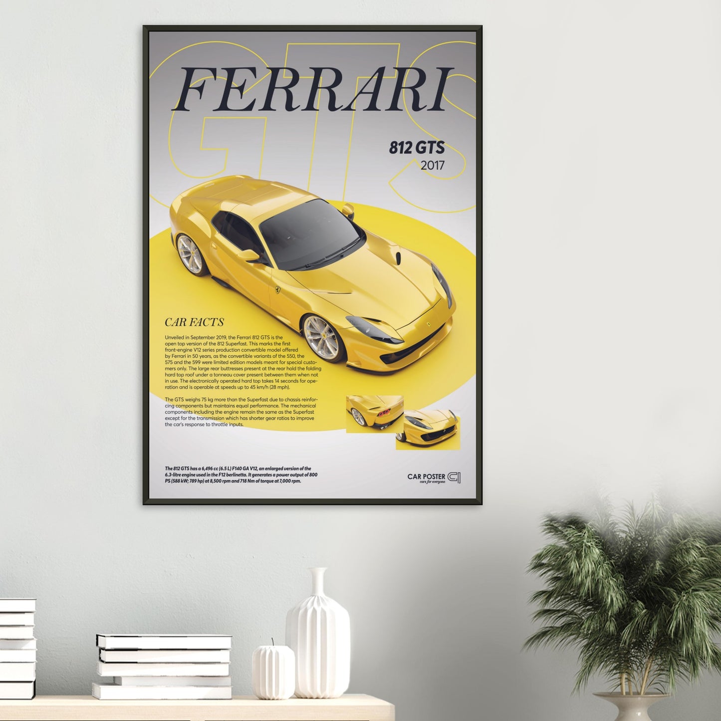 Framed Car Poster - Ferrari 812 GTS - Yellow