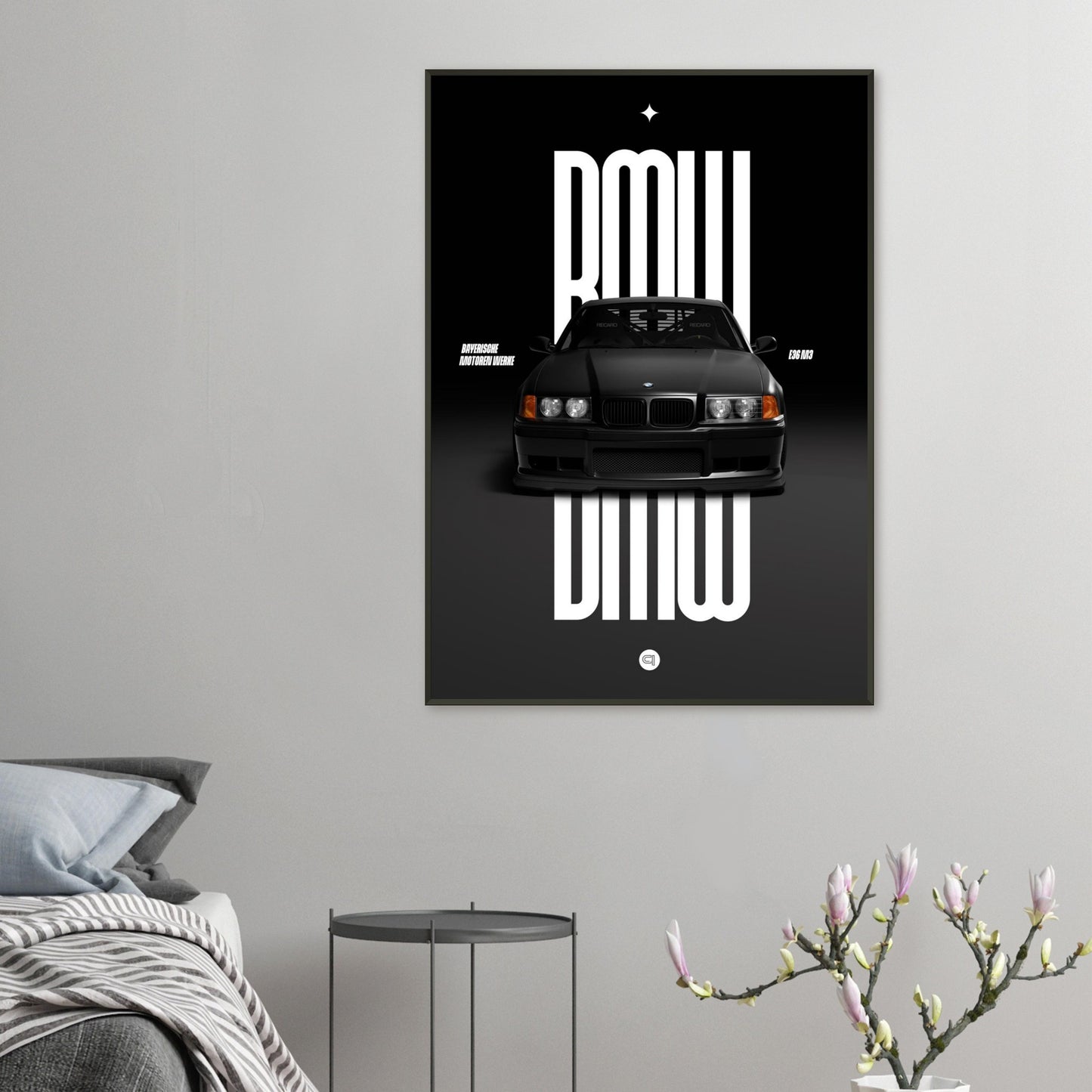Framed Car Poster - BMW E36 - Black