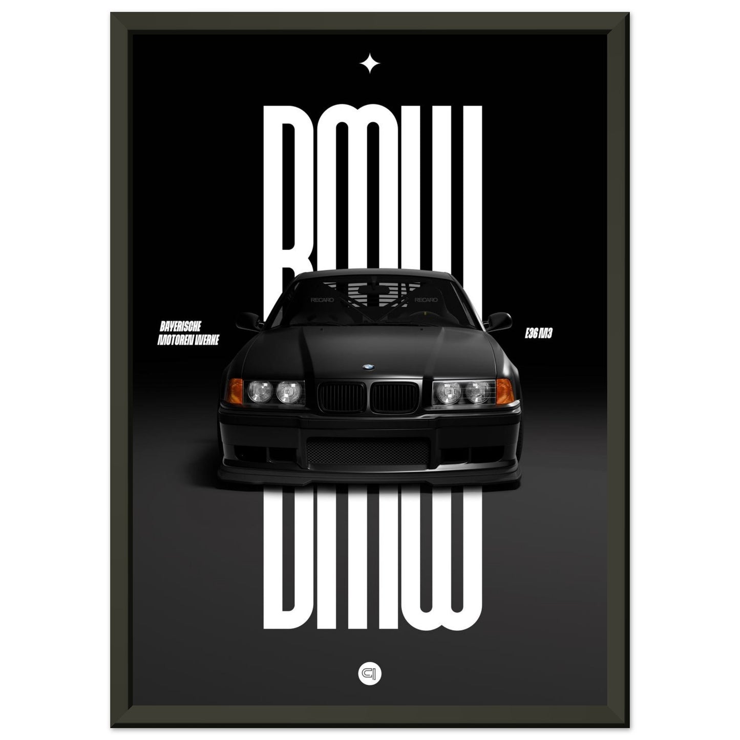 Framed Car Poster - BMW E36 - Black