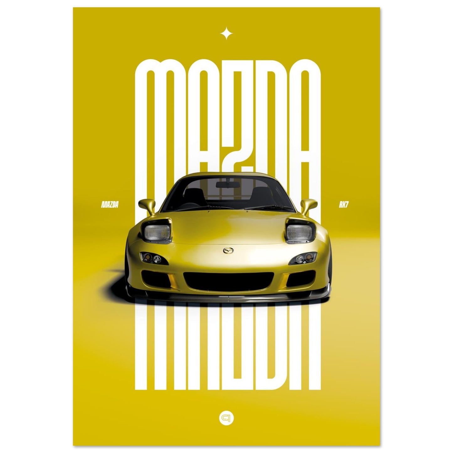 Car Poster - Mazda RX7 - Yellow Pop up
