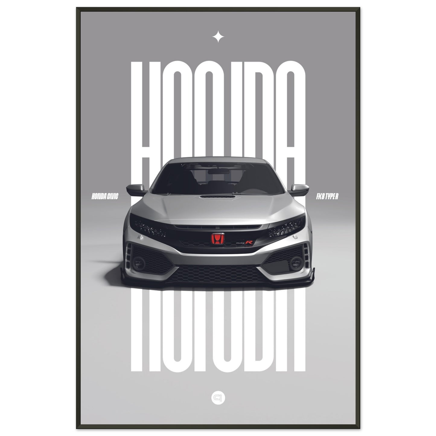 Framed Car Poster - Honda Civic FK8 Type R - White