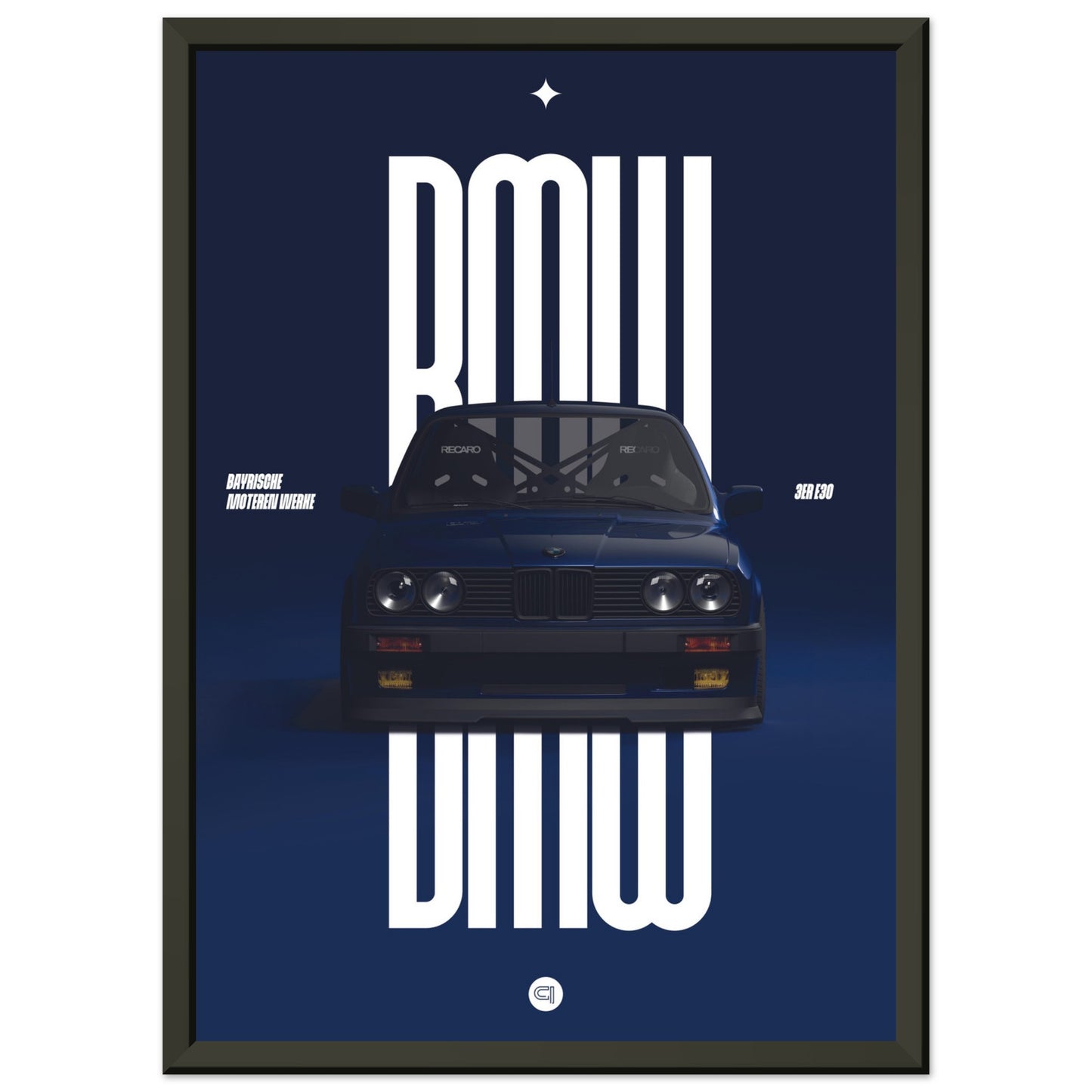 Framed Car Poster - BMW E30 - Darkblue