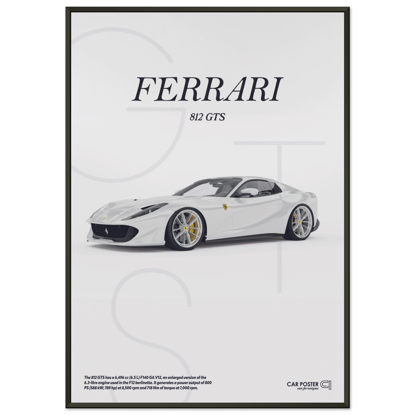 Framed Car Poster - Ferrari 812 GTS Letters - White