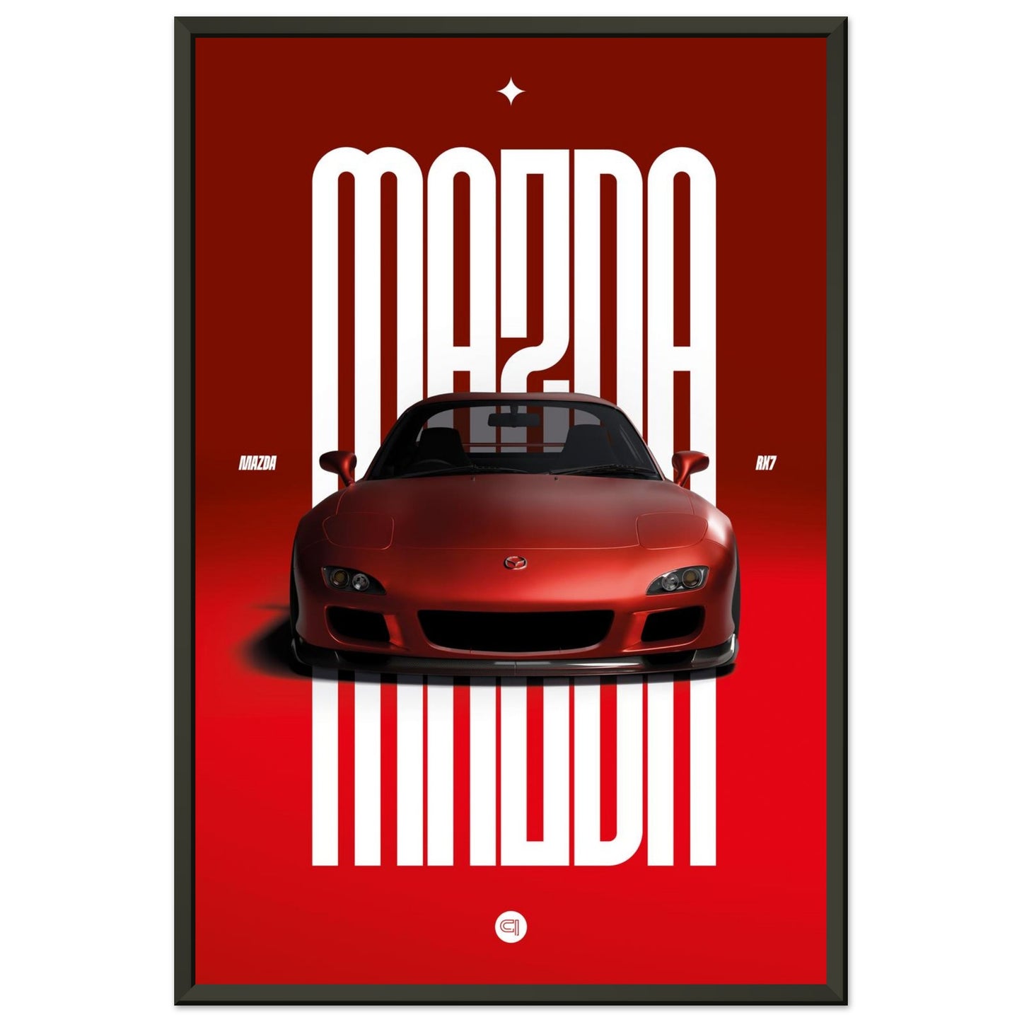 Framed Car Poster - Mazda RX7 - Red