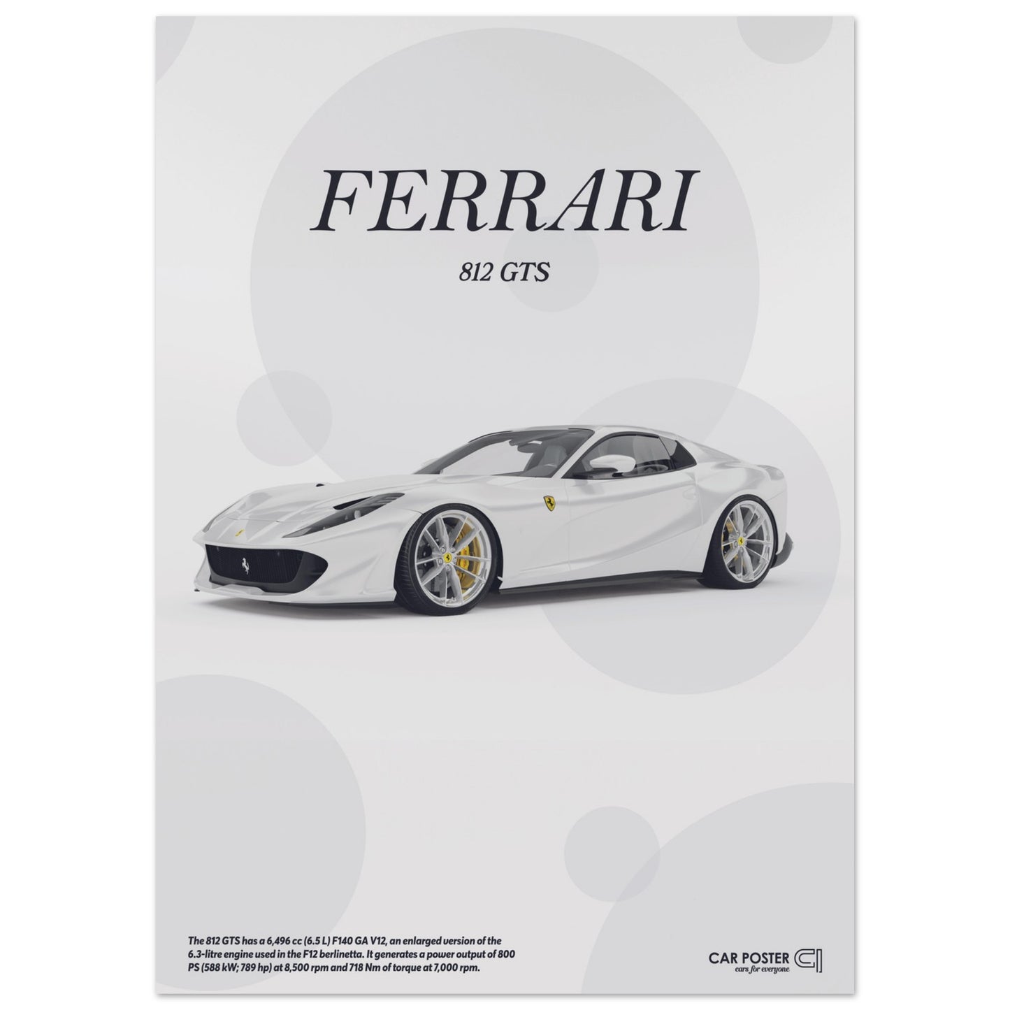 Car Poster - Ferrari 812 GTS Bubblegum - White