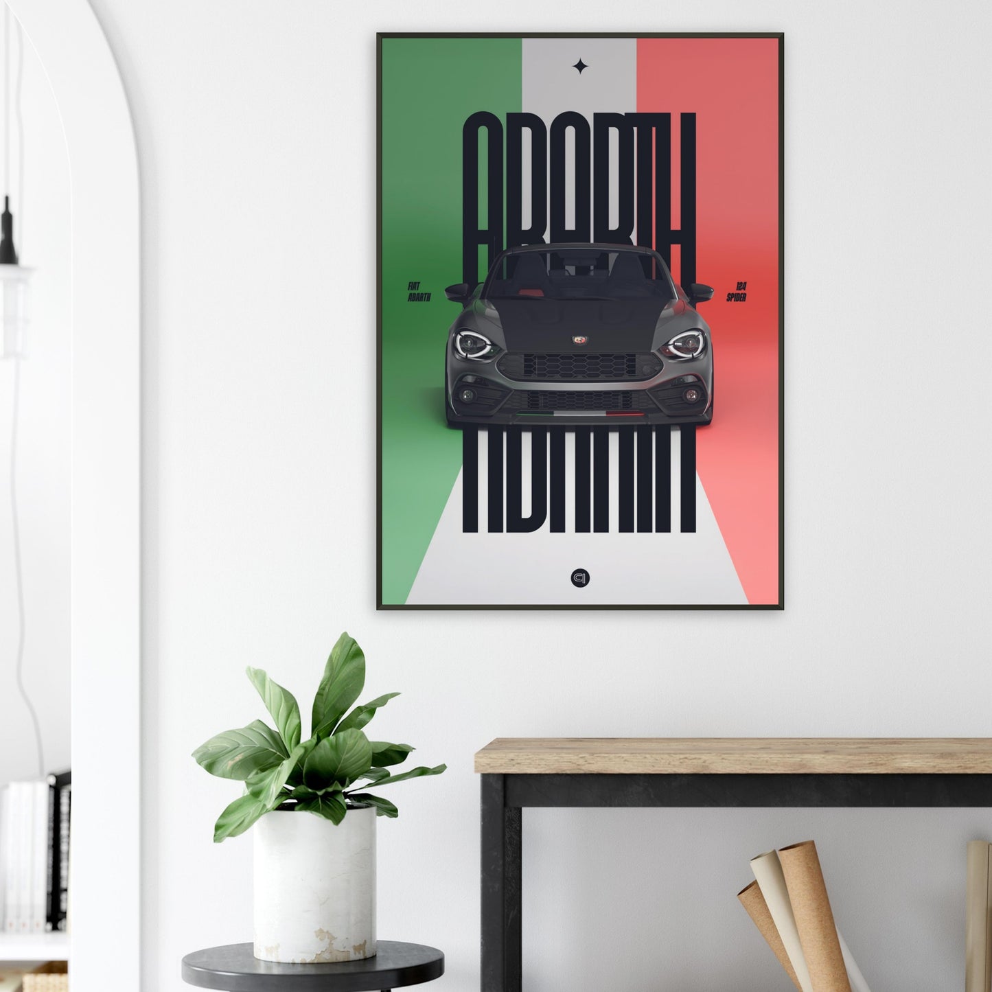 Framed Car Poster - Fiat Abarth 124 Spider - Italy black typo