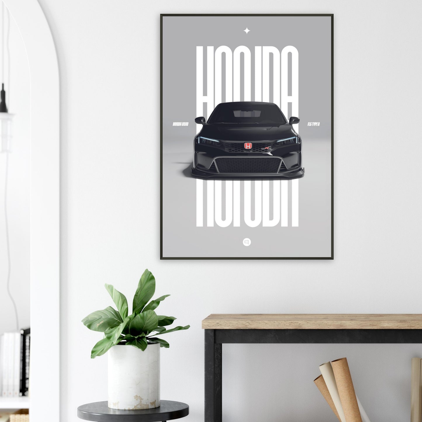Framed Car Poster - Honda Civic FL5 Type R - White