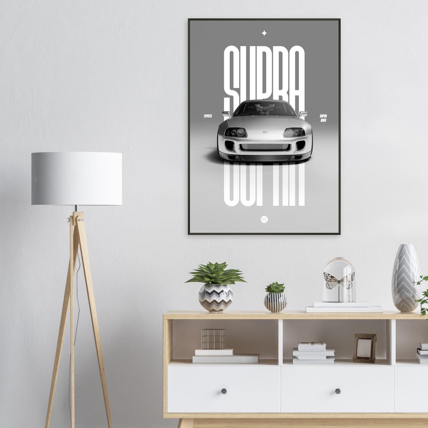 Framed Car Poster - Toyota Supra MK4 - White