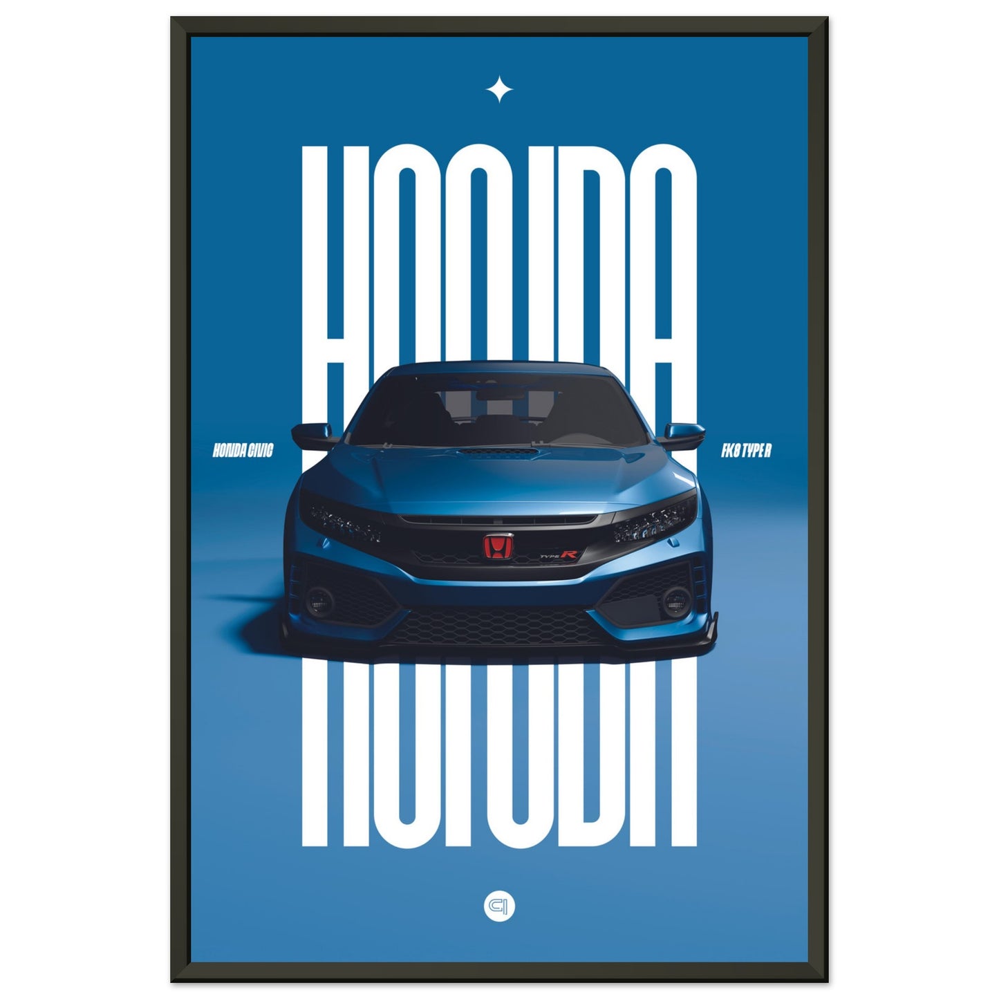 Framed Car Poster - Honda Civic FK8 Type R - Blue