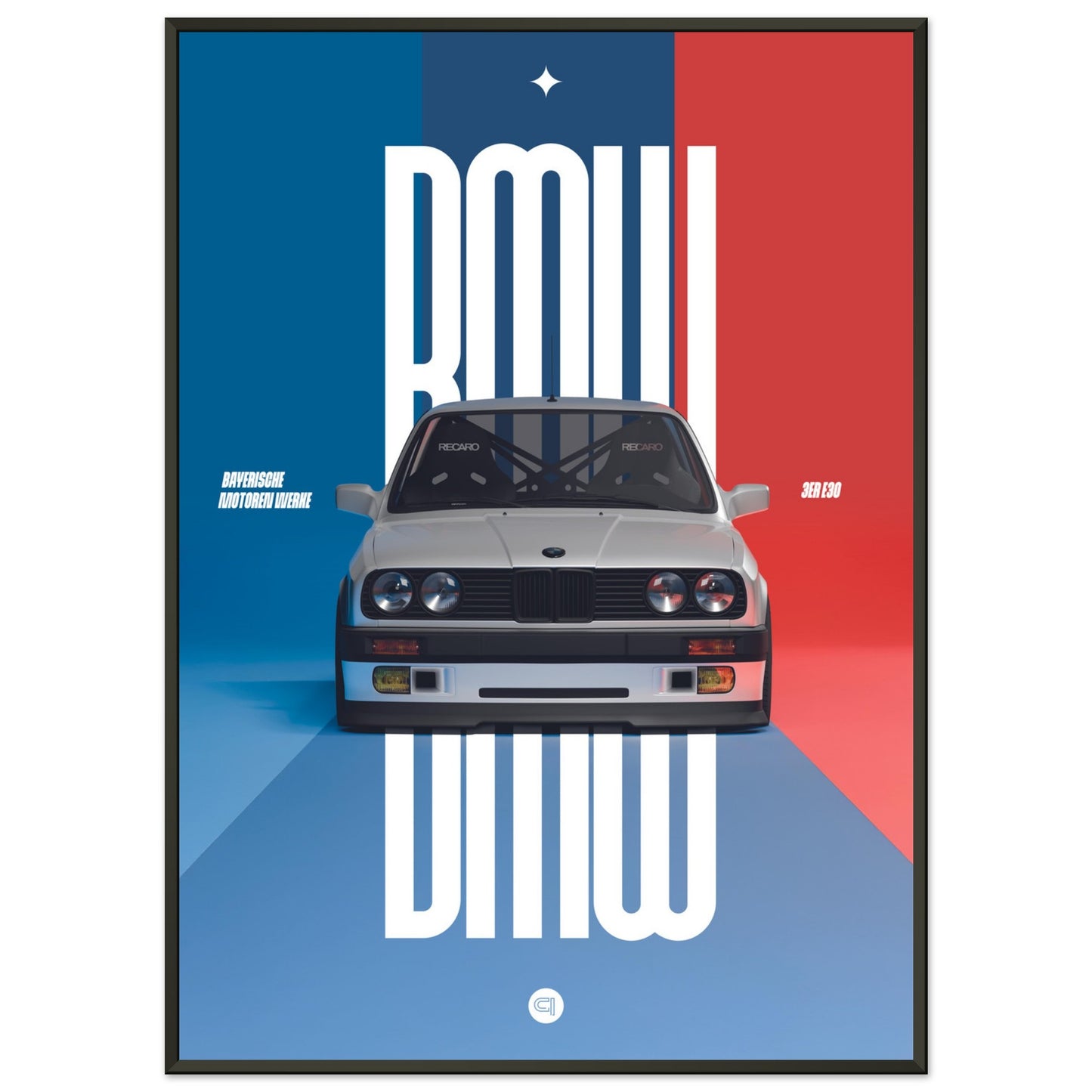 Framed Car Poster - BMW E30 - M Color