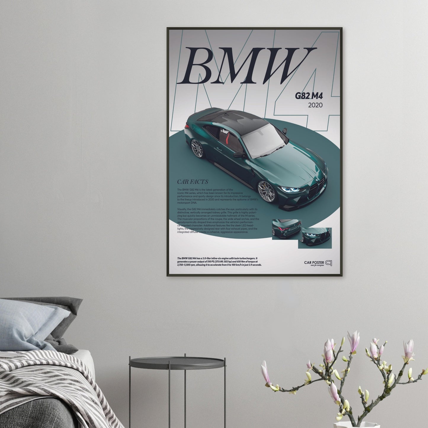Framed Car Poster - BMW G82 M4 - Darkgreen