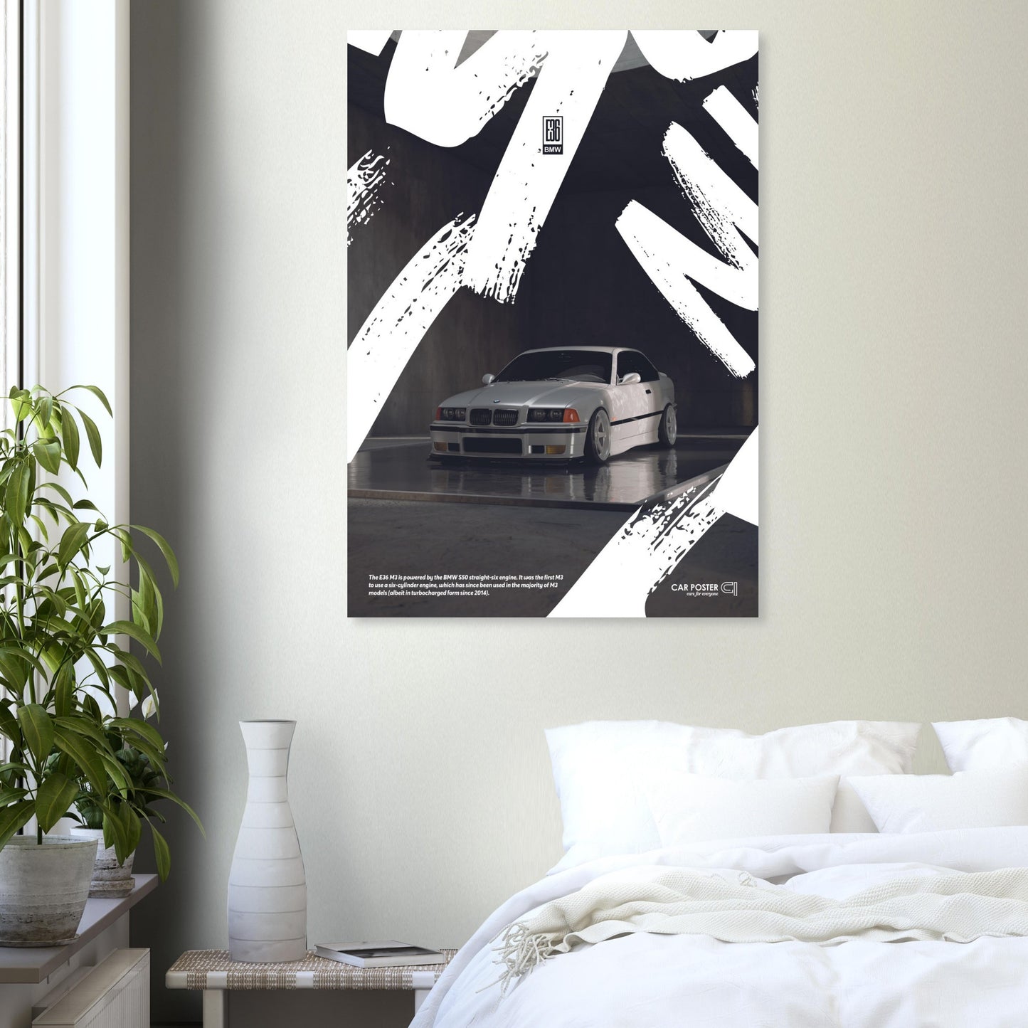 Car Poster - BMW E36 M3 Graffiti - White