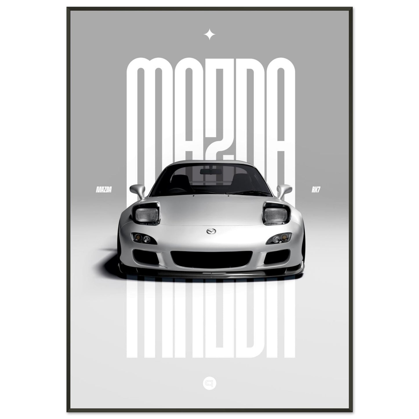 Framed Car Poster - Mazda RX7 - White Pop up